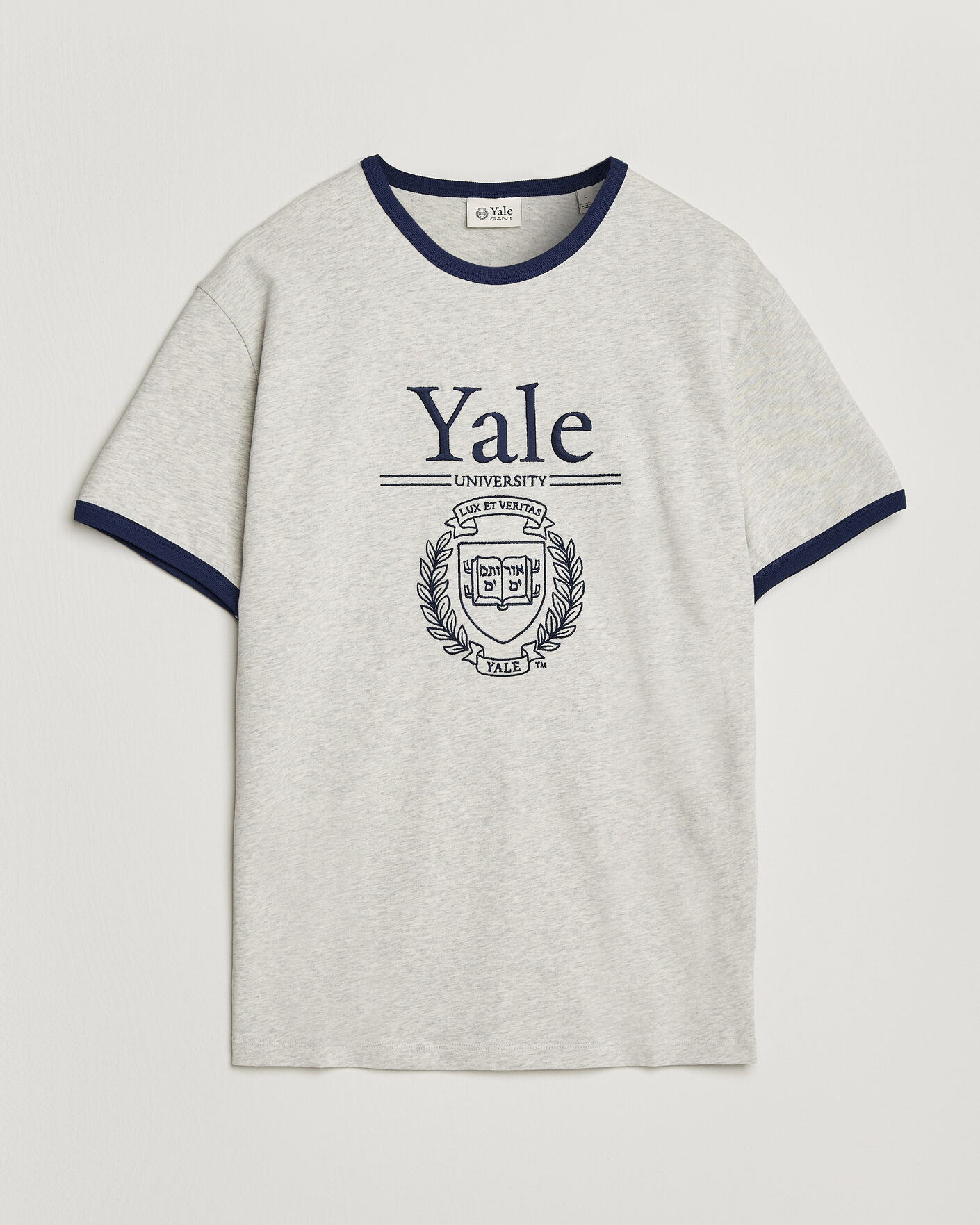 Herre | T-Shirts | Gant | YALE Crew Neck T-Shirt Grey Melange