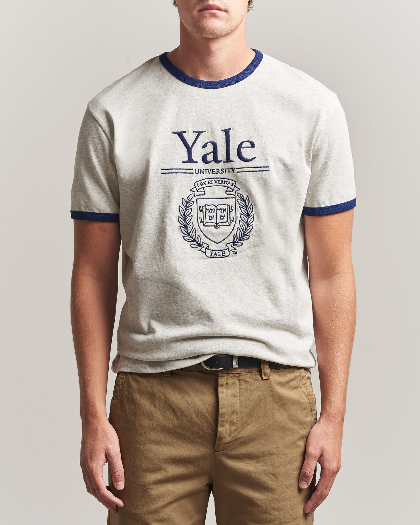 Herre | T-Shirts | Gant | YALE Crew Neck T-Shirt Grey Melange