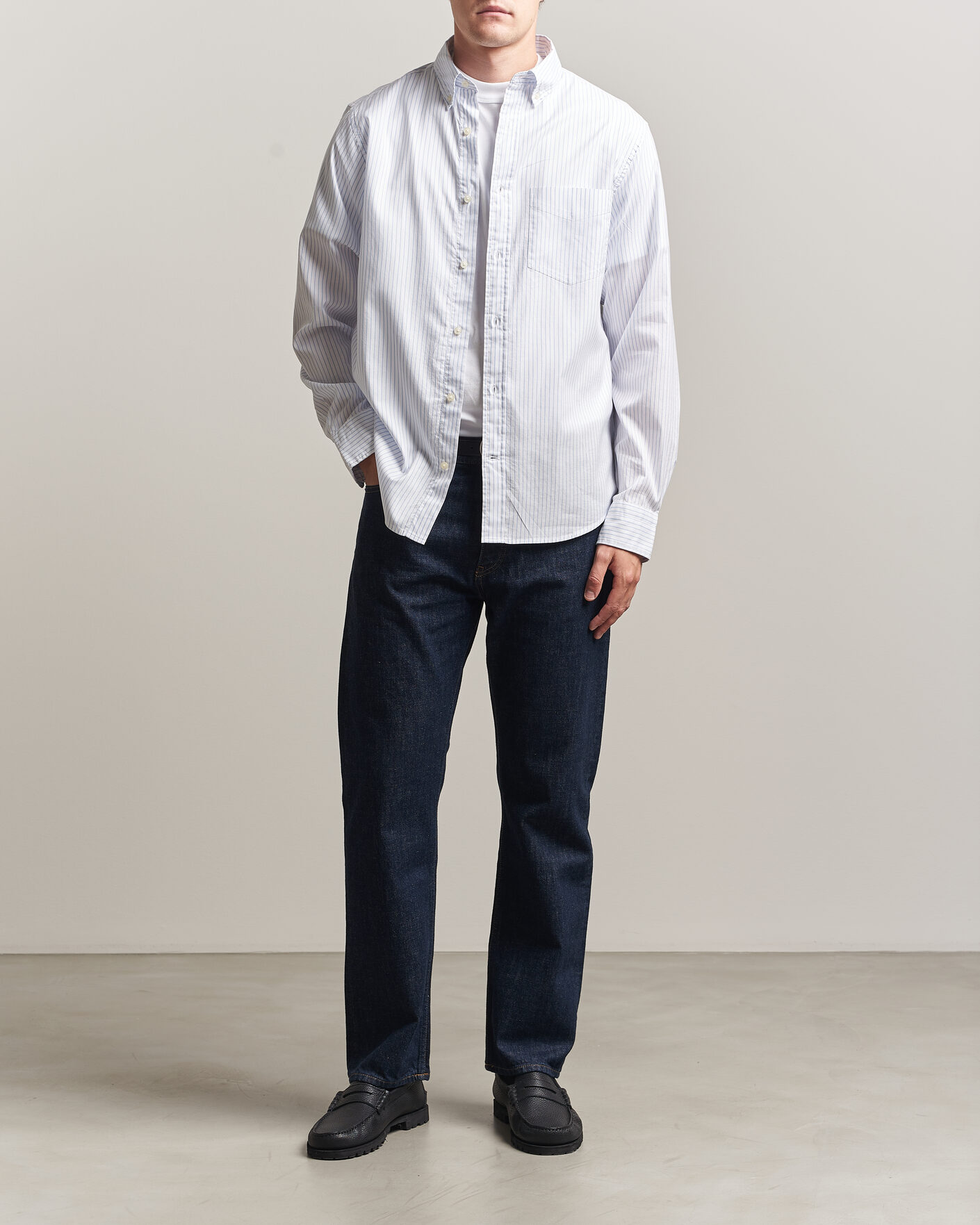 Herre | Skjorter | Gant | YALE Regular Fit Striped Oxford Shirt Light Blue