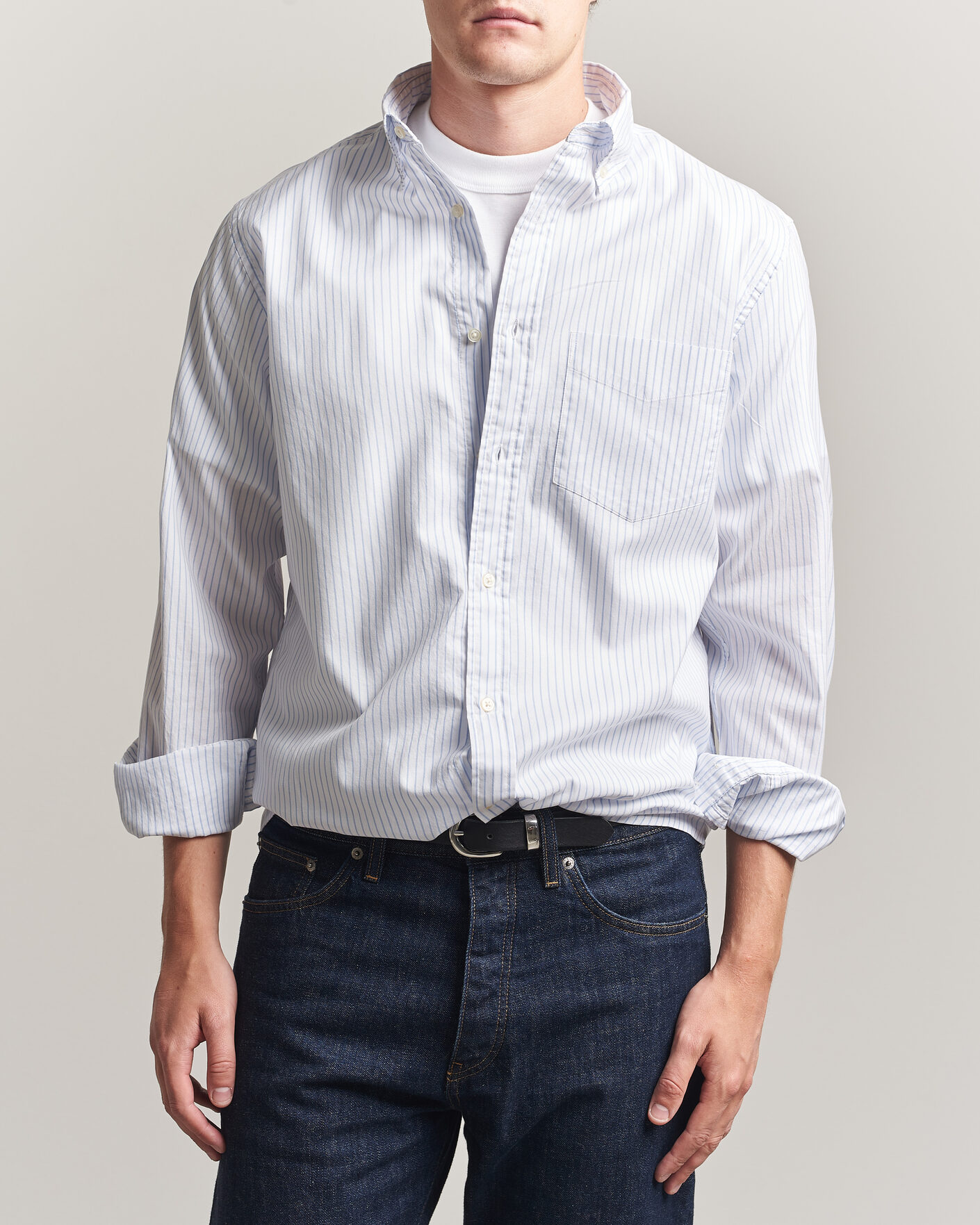 Herre | Skjorter | Gant | YALE Regular Fit Striped Oxford Shirt Light Blue