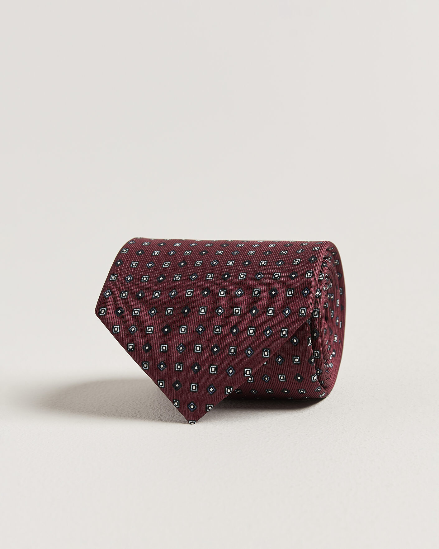 Herre | Slips | E. Marinella | 3-Fold Printed Silk Tie Burgundy