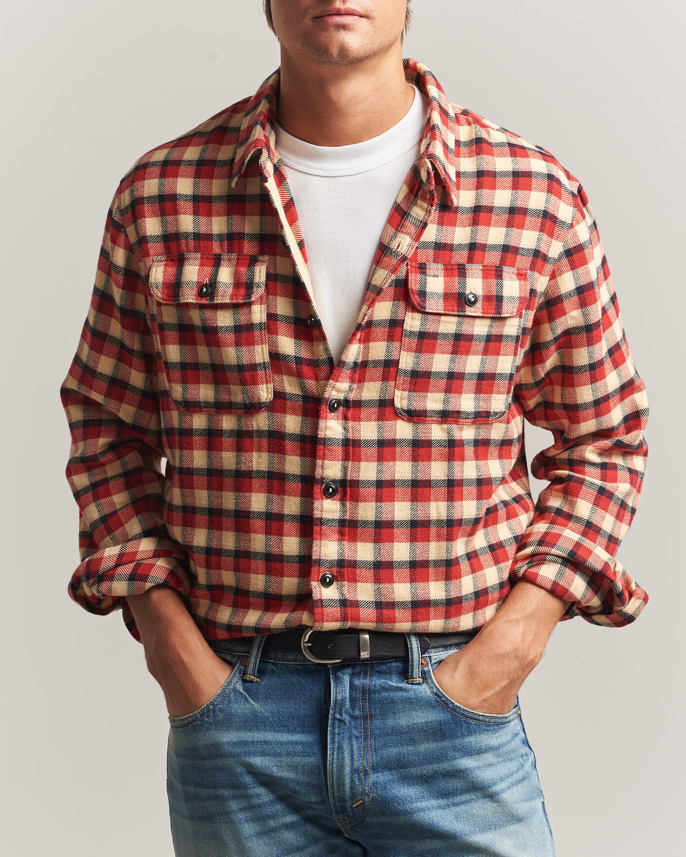 Herre | Skjorter | RRL | Plaid Flannel Shirt Red/Cream