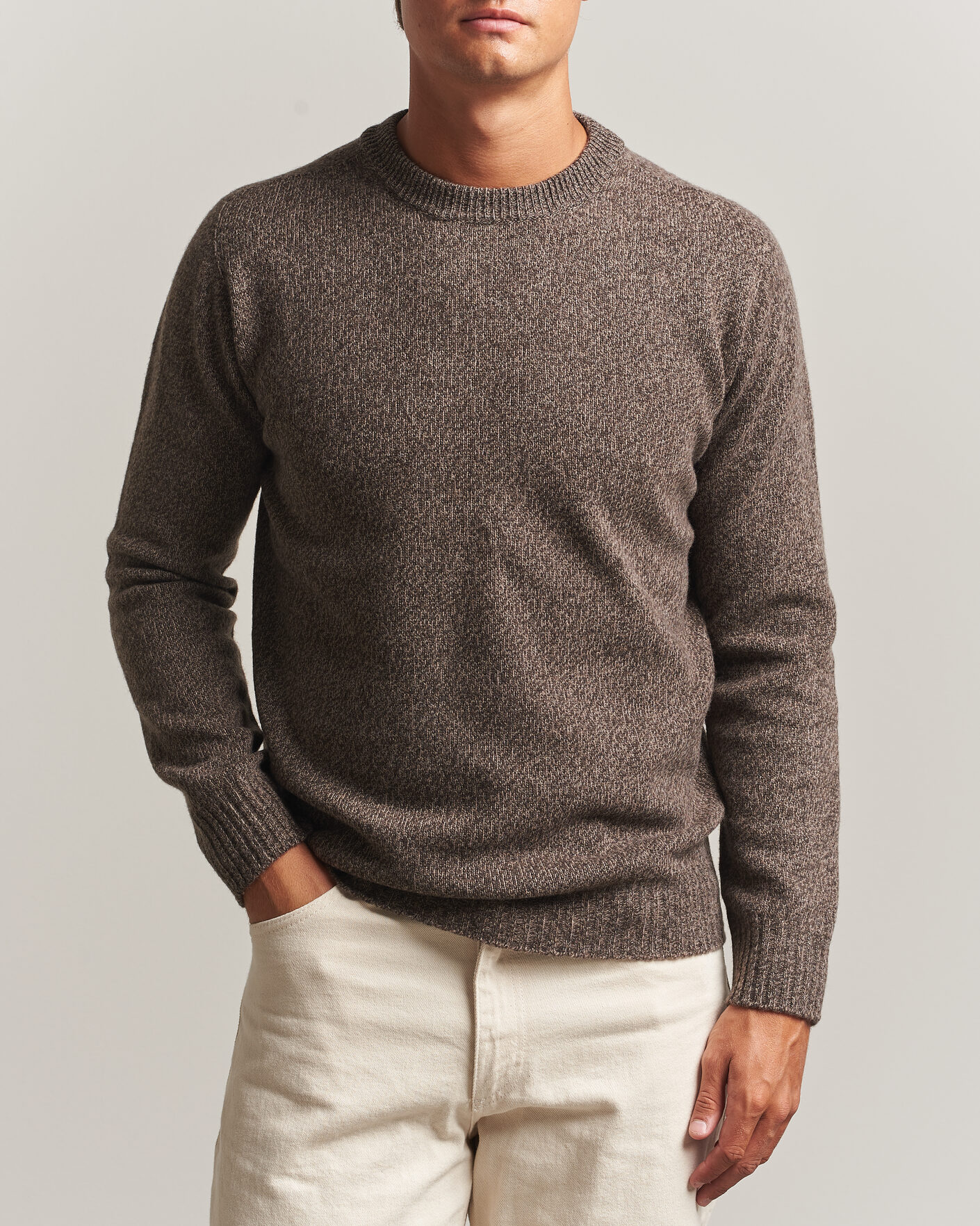 Herre | Trøjer | Altea | Wool/Cashmere Crew Neck Pullover Brown Melange