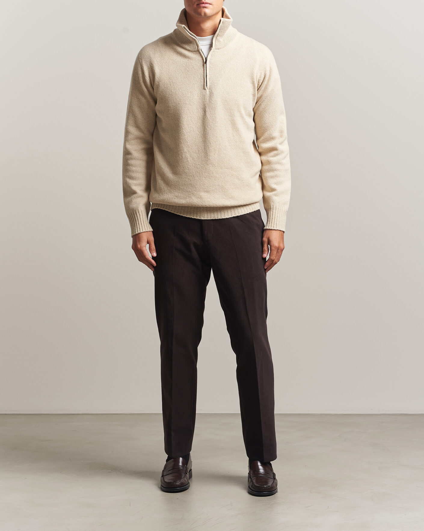 Herre | Trøjer | Altea | Wool/Cashmere Half Zip Beige