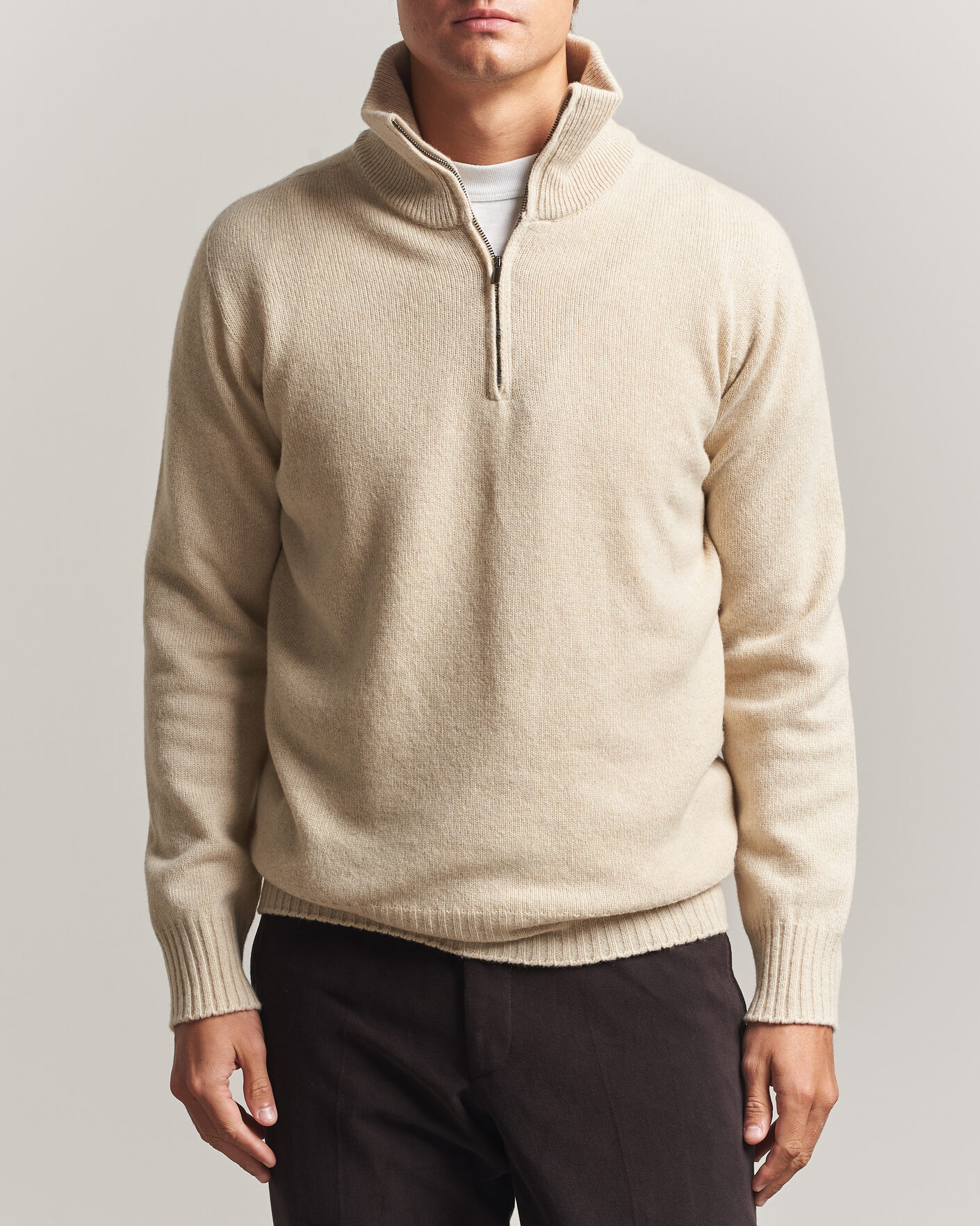 Herre | Trøjer | Altea | Wool/Cashmere Half Zip Beige