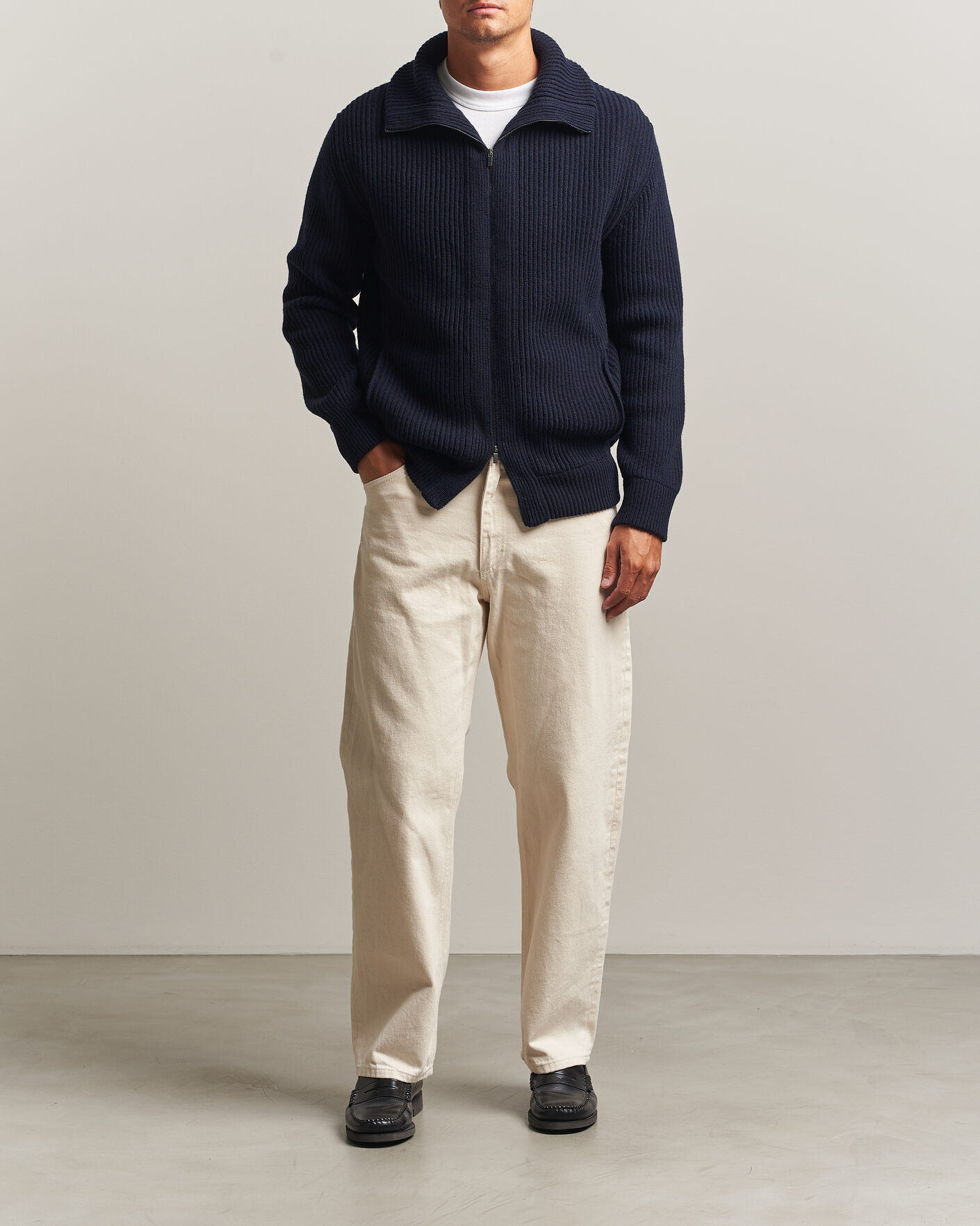 Herre | Trøjer | Altea | Rib Wool Bomber Cardigan Navy