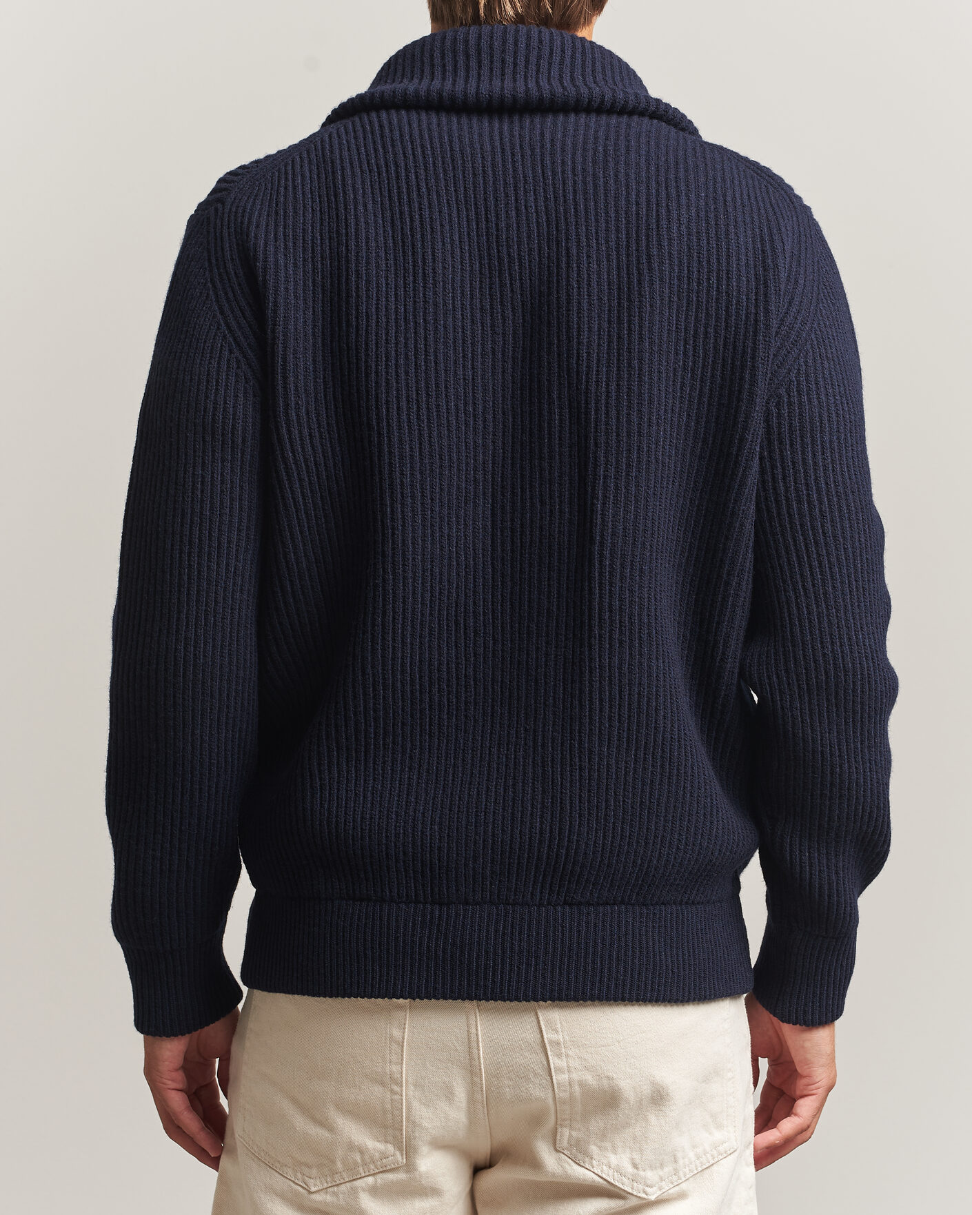 Herre | Trøjer | Altea | Rib Wool Bomber Cardigan Navy