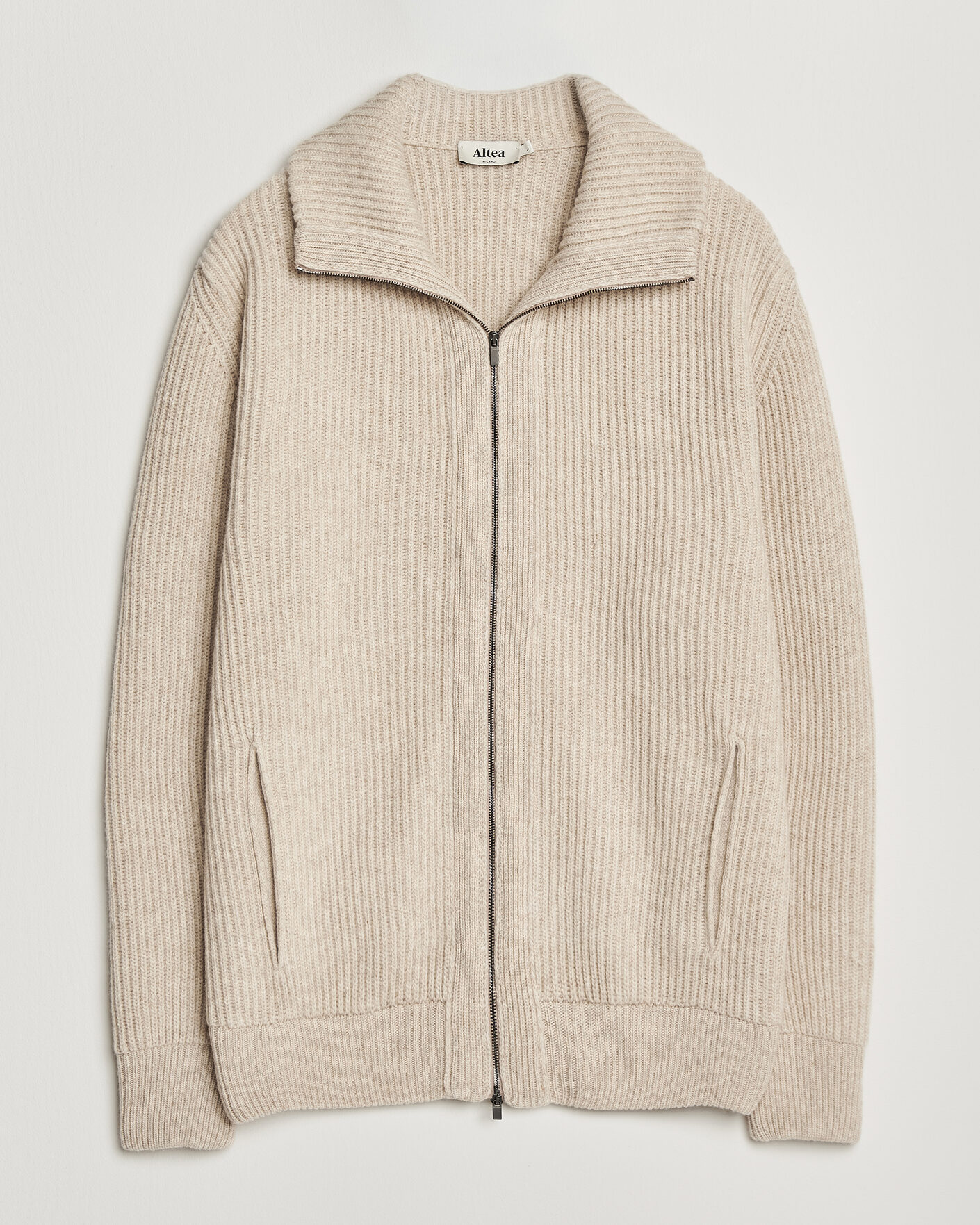 Herre | Trøjer | Altea | Rib Wool Bomber Cardigan Beige
