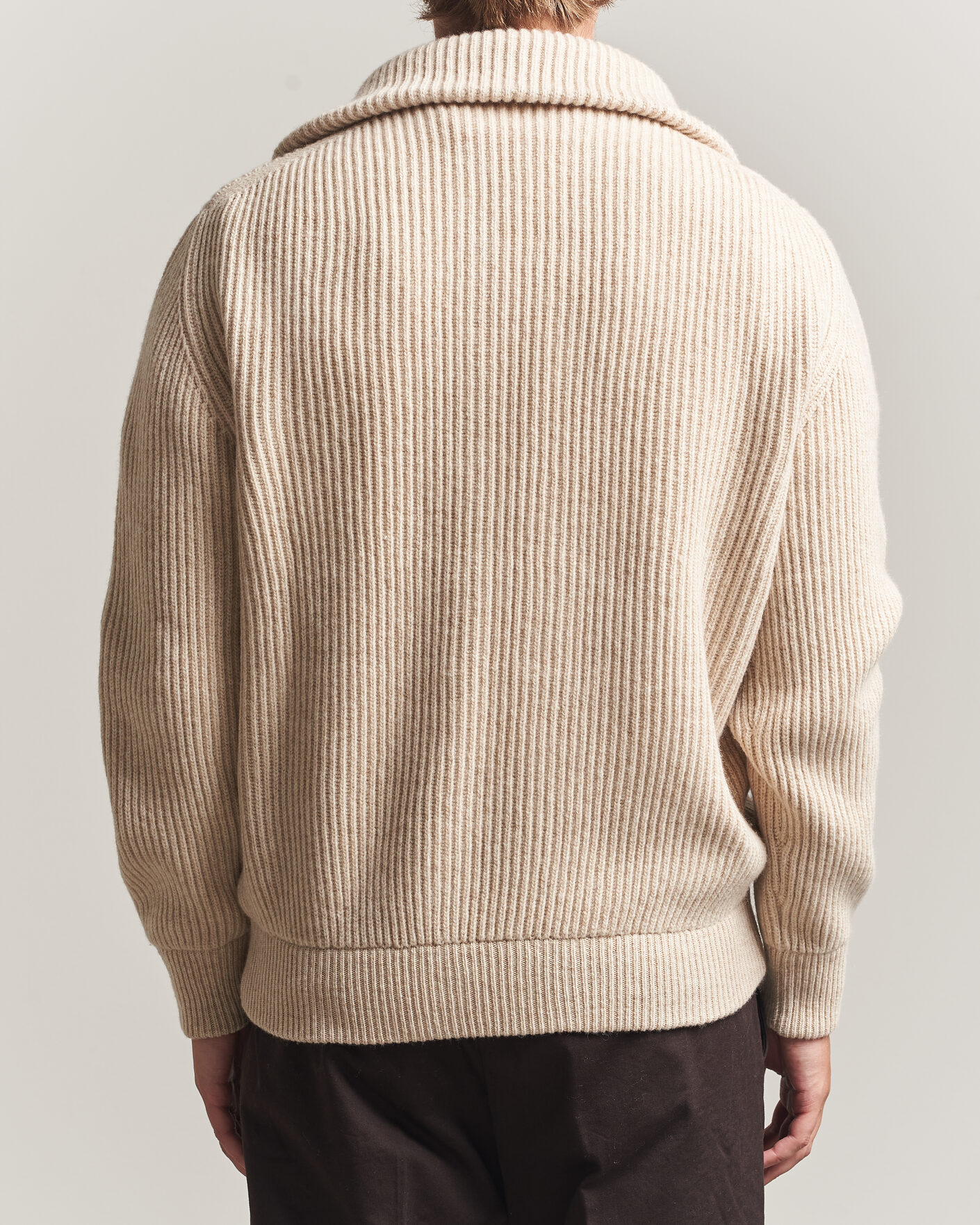 Herre | Trøjer | Altea | Rib Wool Bomber Cardigan Beige