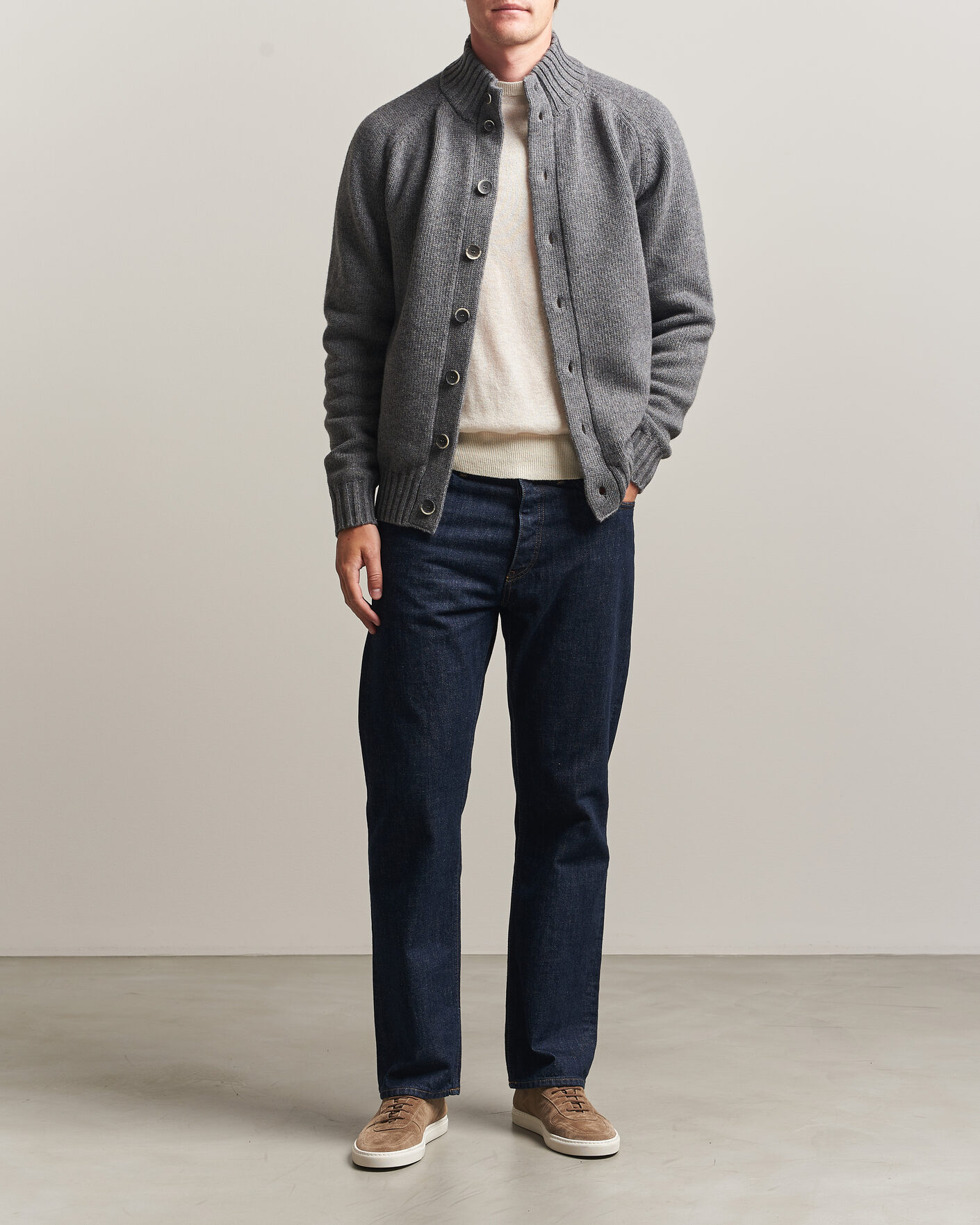 Herre | Trøjer | Altea | Raglan Sleeve Buttoned Cardigan Grey Melange
