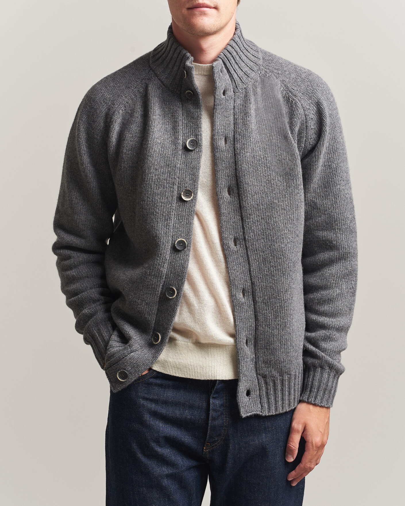 Herre | Trøjer | Altea | Raglan Sleeve Buttoned Cardigan Grey Melange
