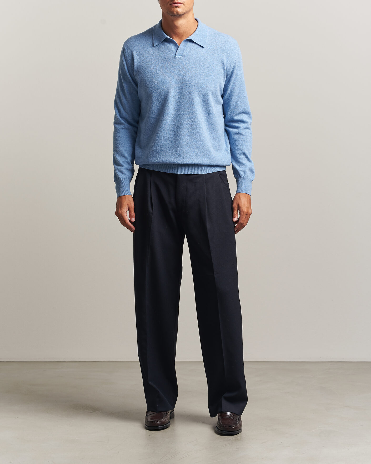 Herre | Trøjer | Altea | Long Sleeve Knitted Polo Sky Blue