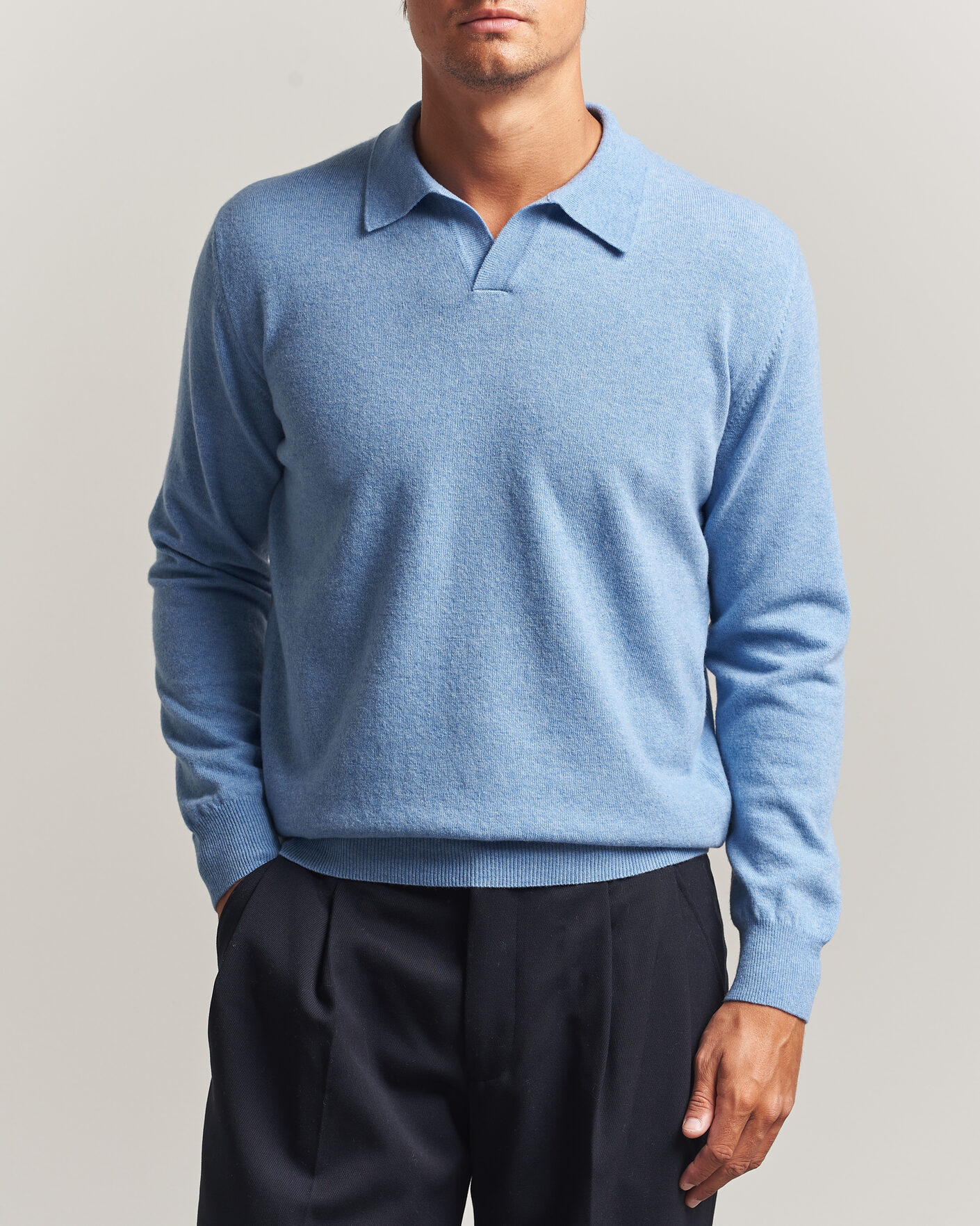 Herre | Trøjer | Altea | Long Sleeve Knitted Polo Sky Blue