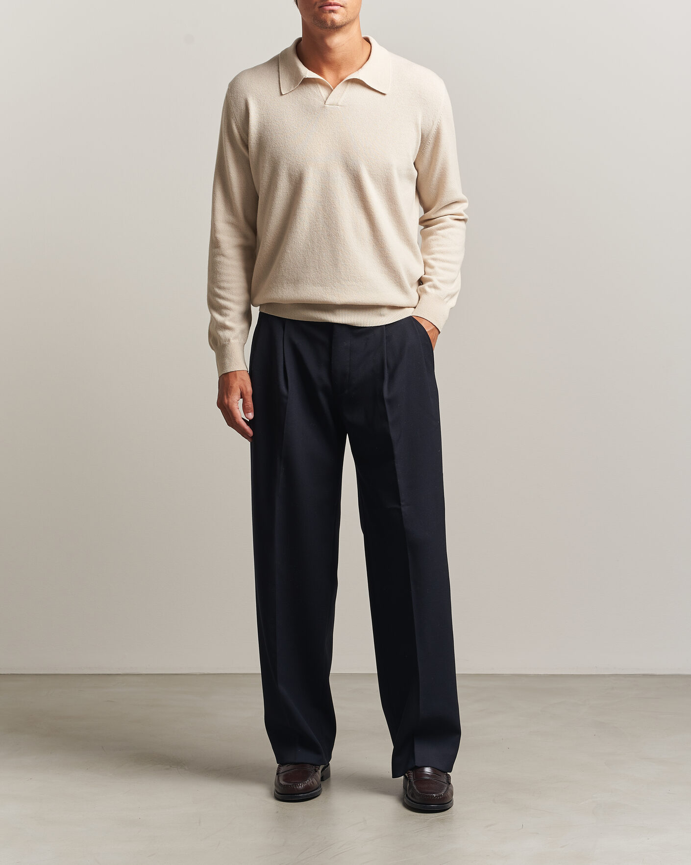 Herre | Trøjer | Altea | Long Sleeve Knitted Polo Beige