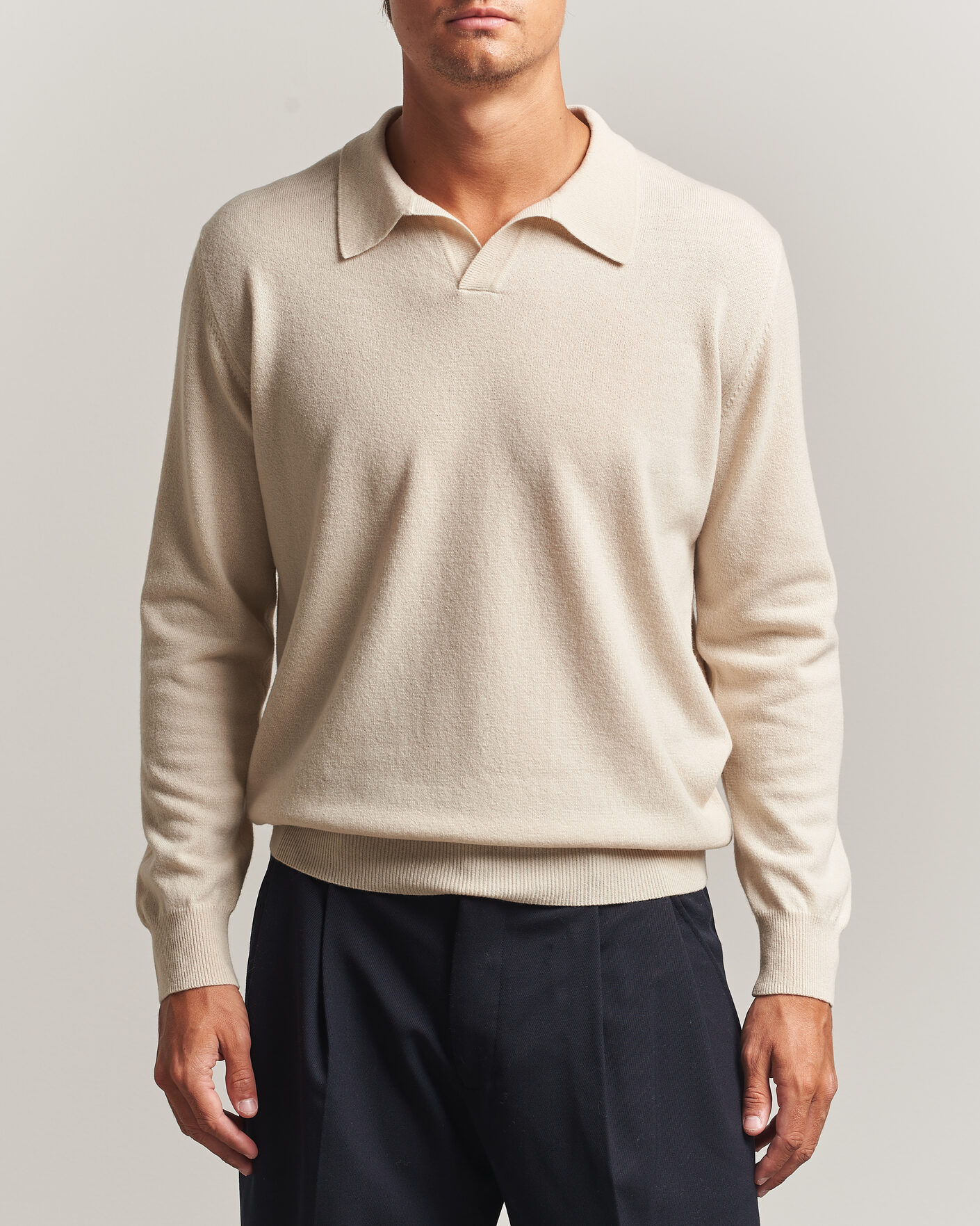 Herre | Trøjer | Altea | Long Sleeve Knitted Polo Beige