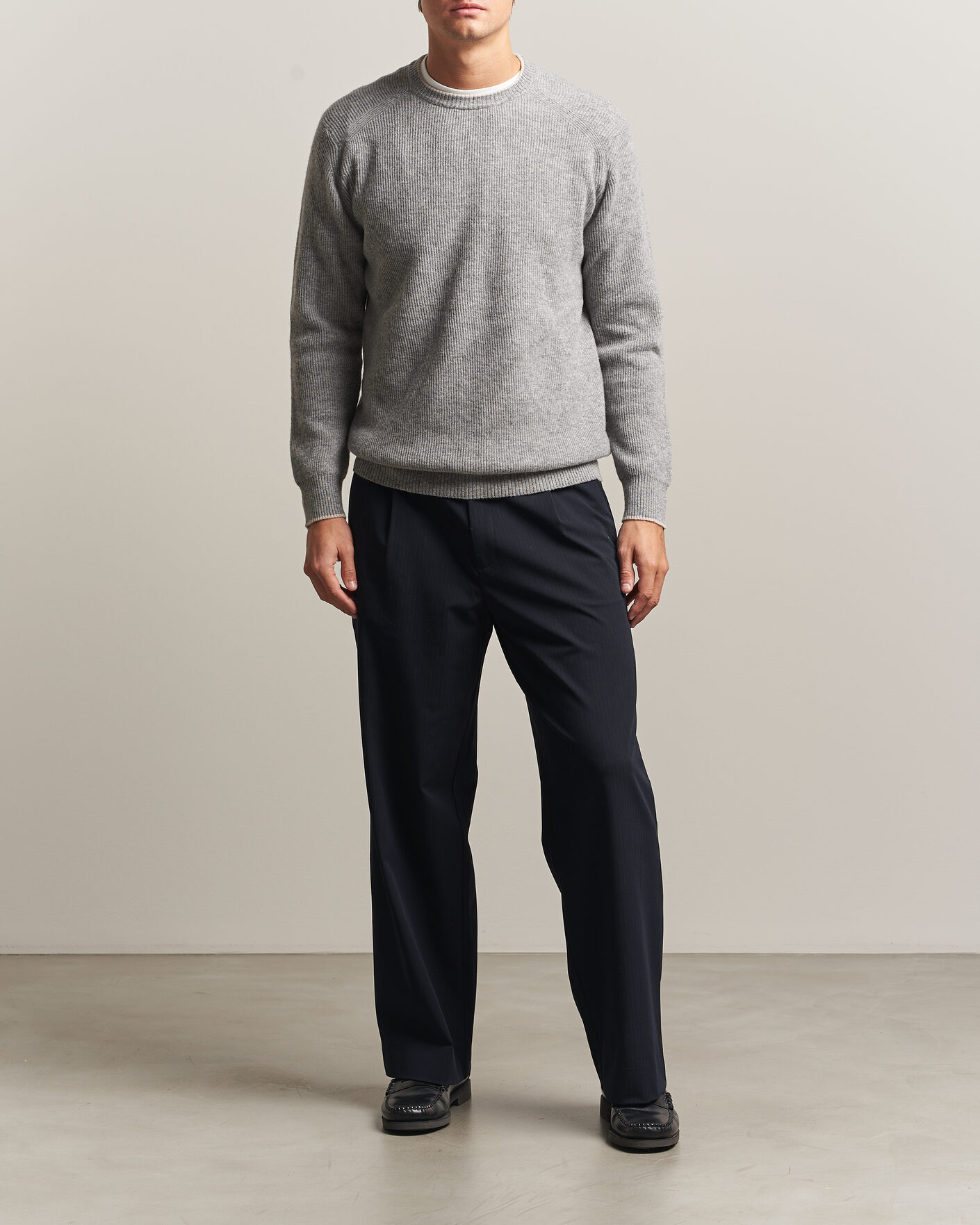 Herre | Trøjer | Altea | Rib Wool Raglan Sweater Light Grey