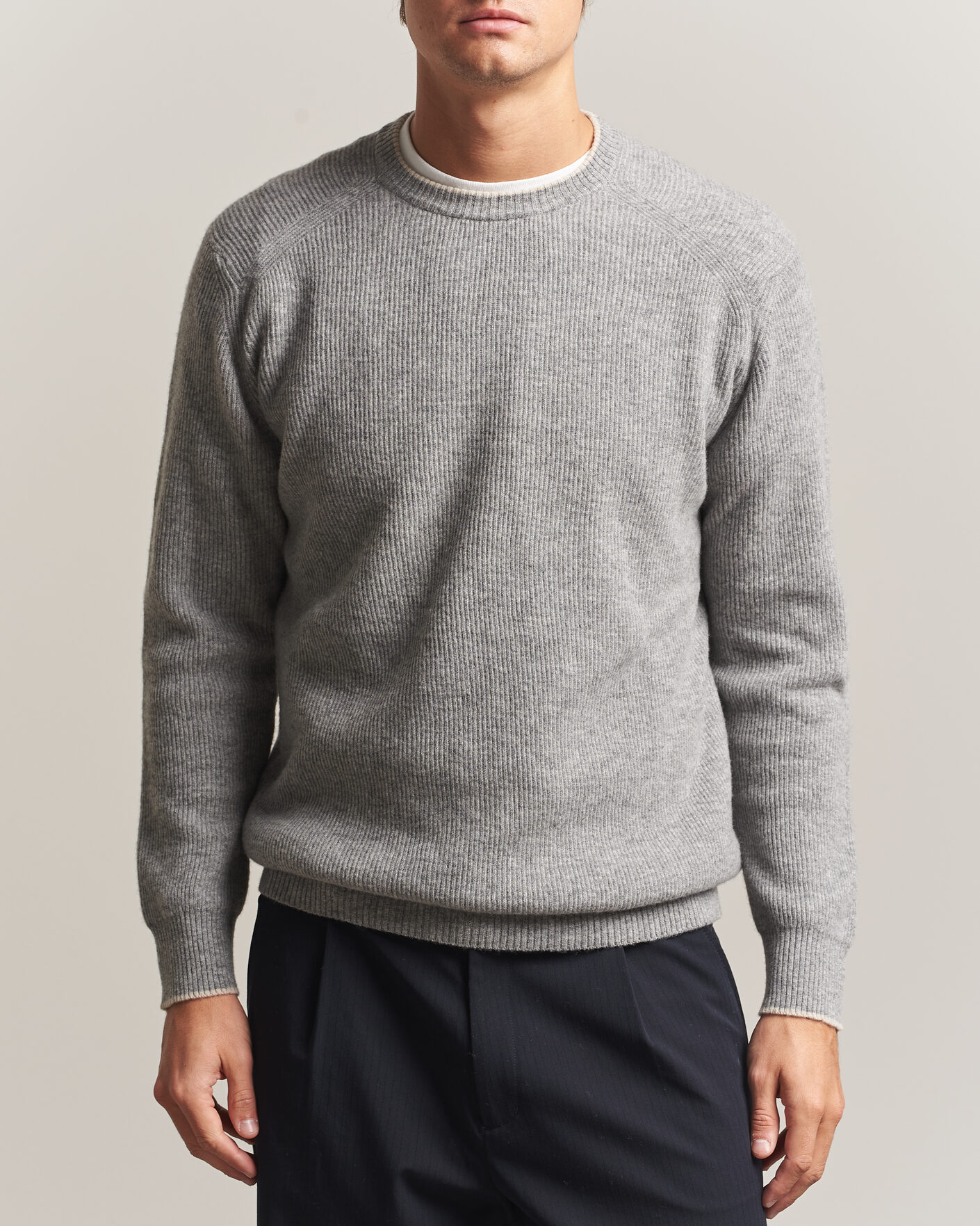 Herre | Trøjer | Altea | Rib Wool Raglan Sweater Light Grey