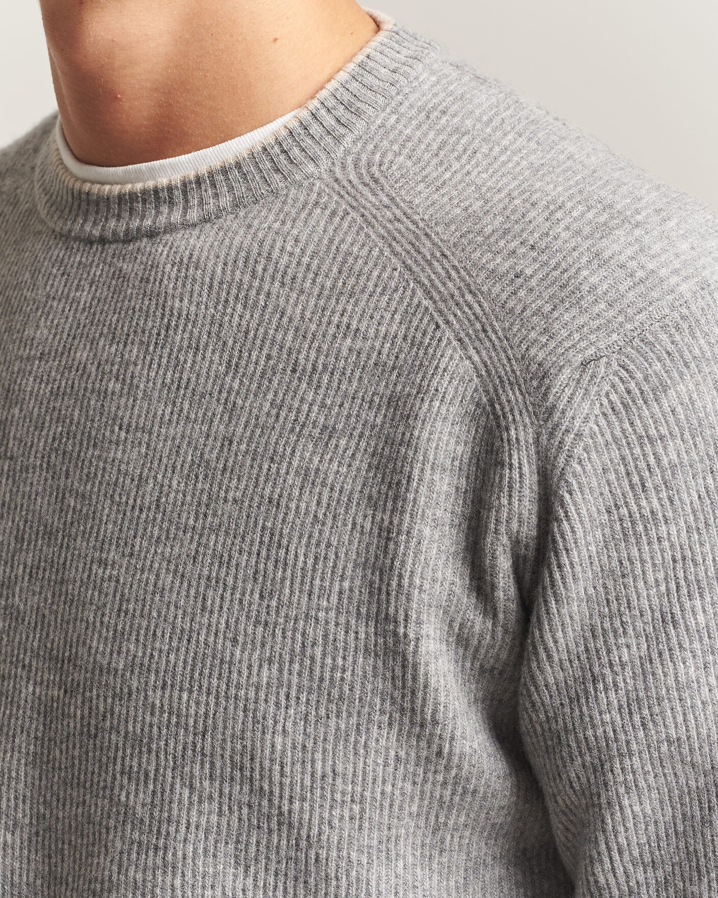 Herre | Trøjer | Altea | Rib Wool Raglan Sweater Light Grey
