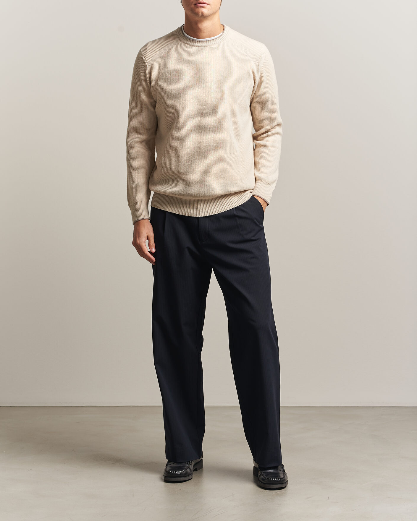 Herre | Trøjer | Altea | Rib Wool Raglan Sweater Cream