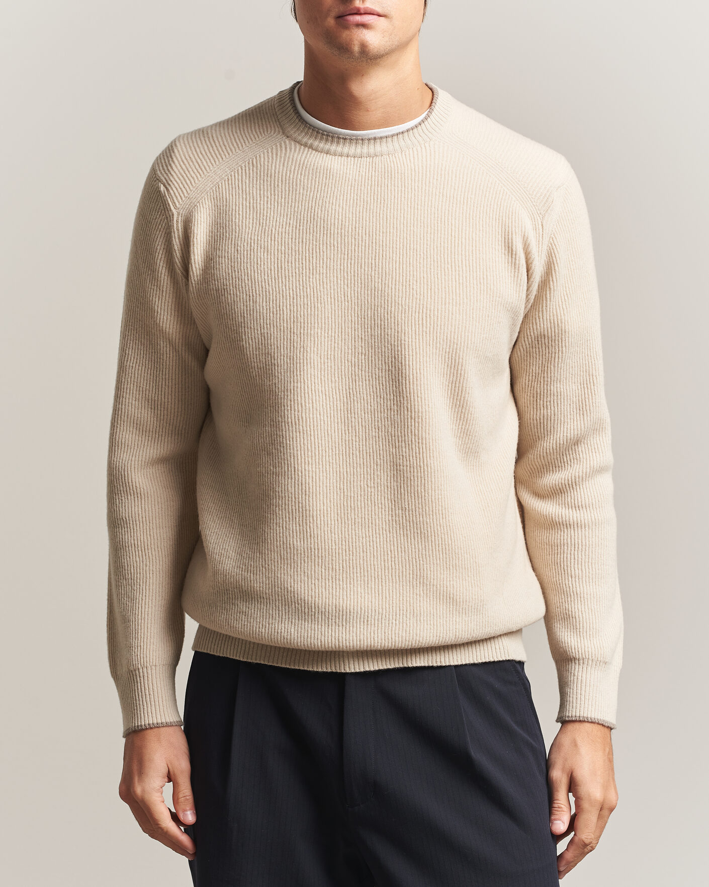 Herre | Trøjer | Altea | Rib Wool Raglan Sweater Cream