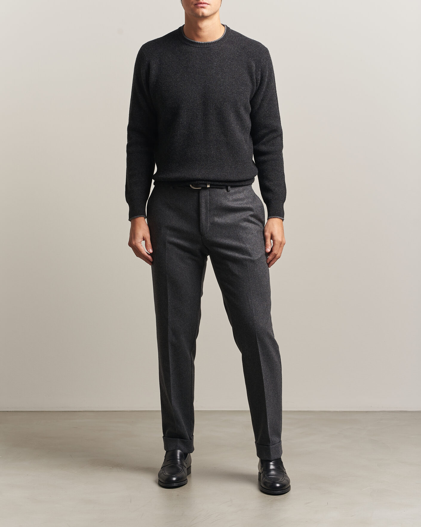 Herre | Trøjer | Altea | Rib Wool Raglan Sweater Charcoal