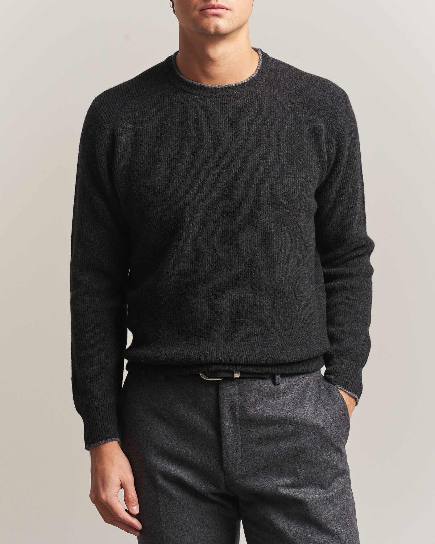 Herre | Trøjer | Altea | Rib Wool Raglan Sweater Charcoal