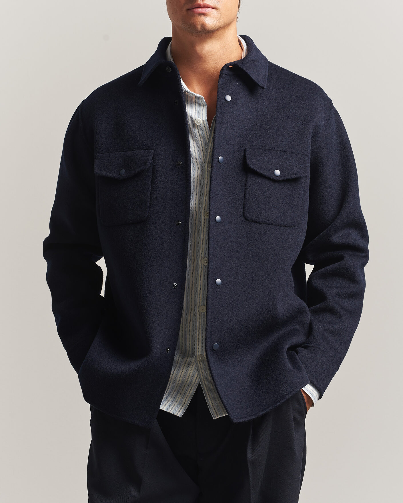Herre | Jakker | Aspesi | Double Wool Shirt Jacket Navy