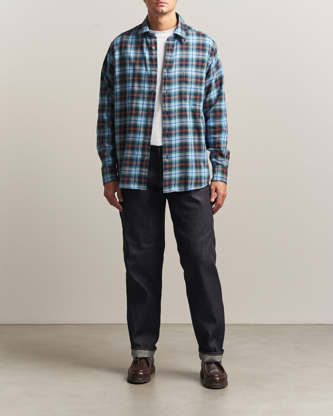Herre | Skjorter | Aspesi | Flannel Shirt Blue Check