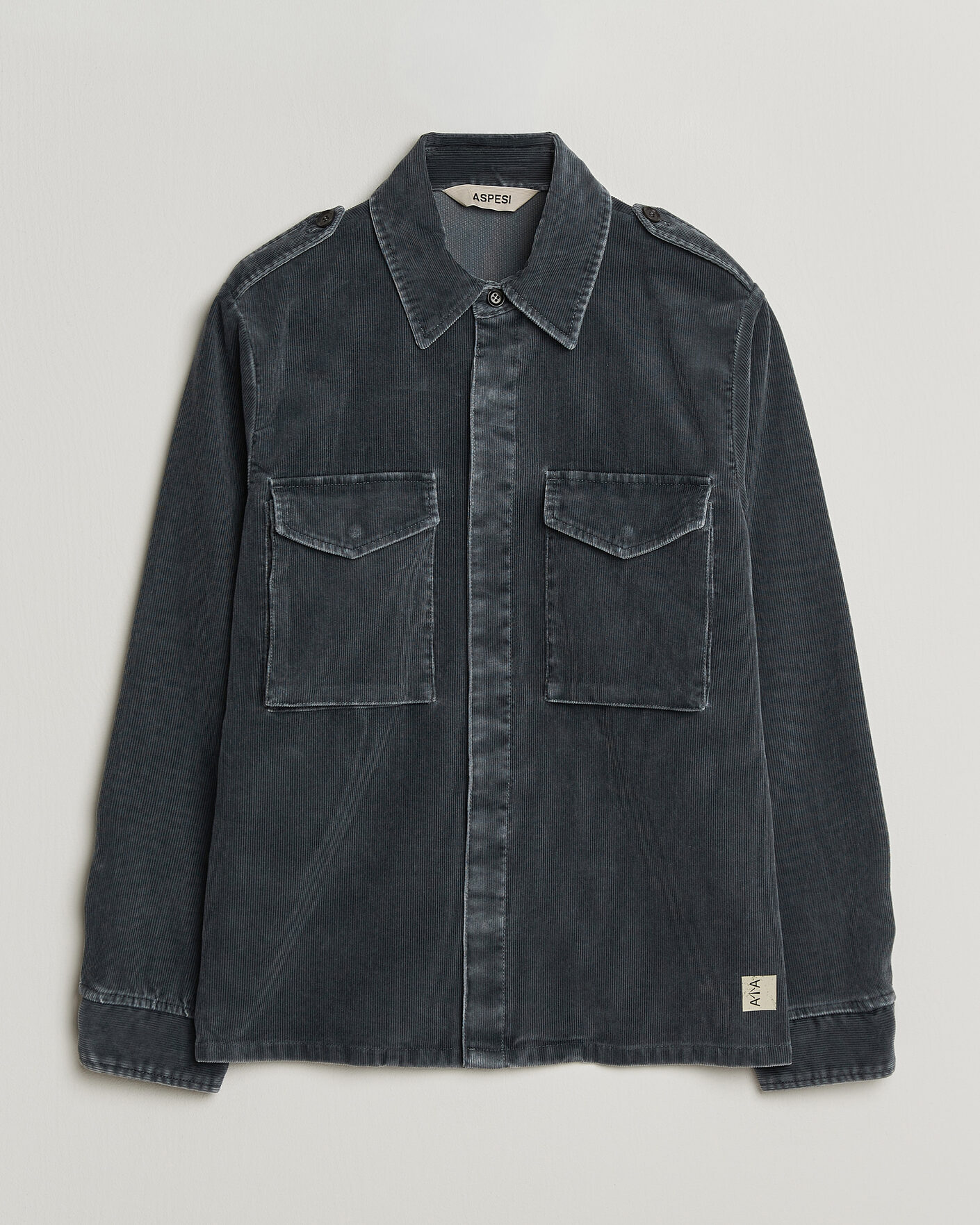 Herre | Skjorter | Aspesi | Double Pocket Corduroy Overshirt Washed Black