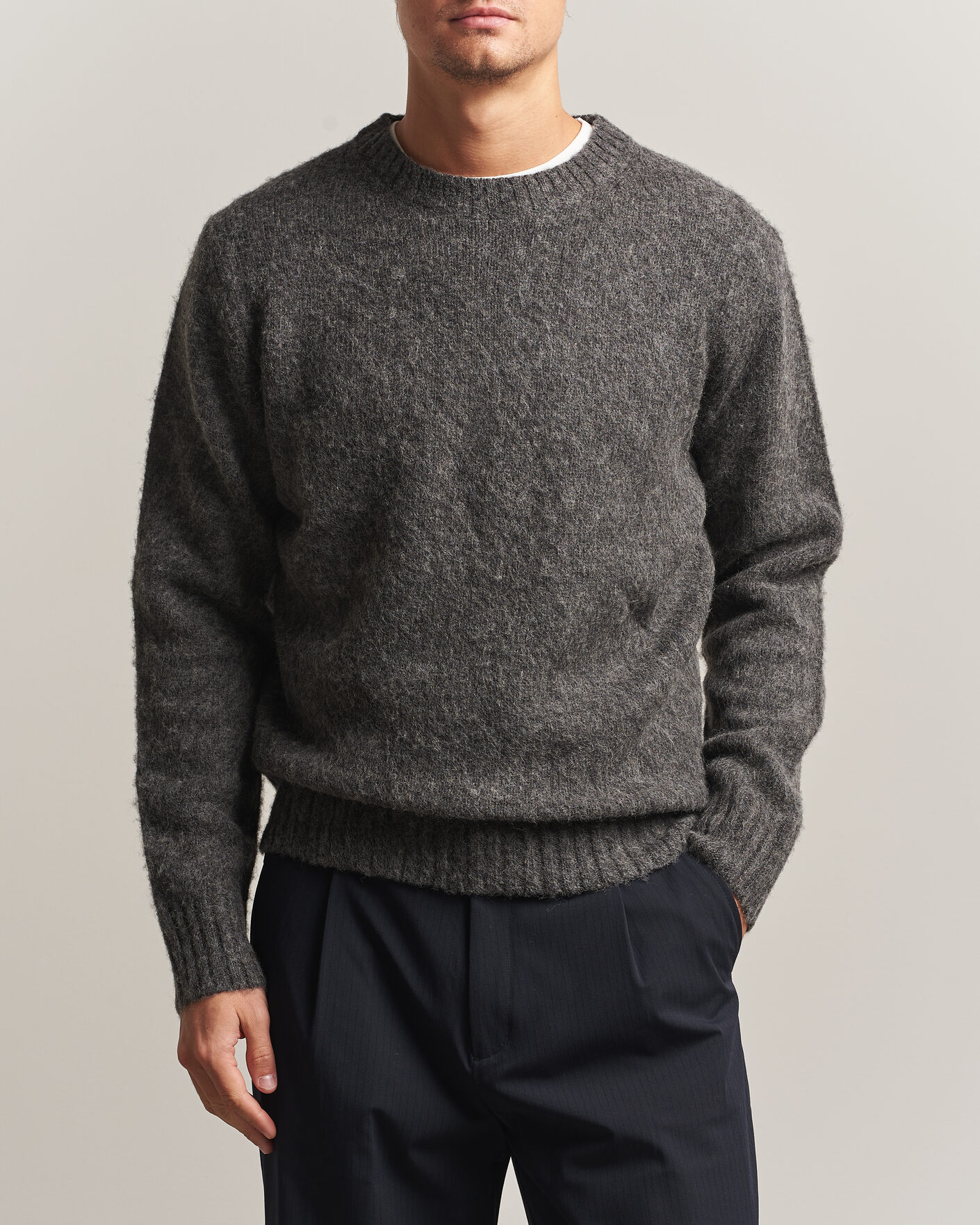 Herre | Trøjer | Aspesi | Brushed Shetland Sweater Grey Melange