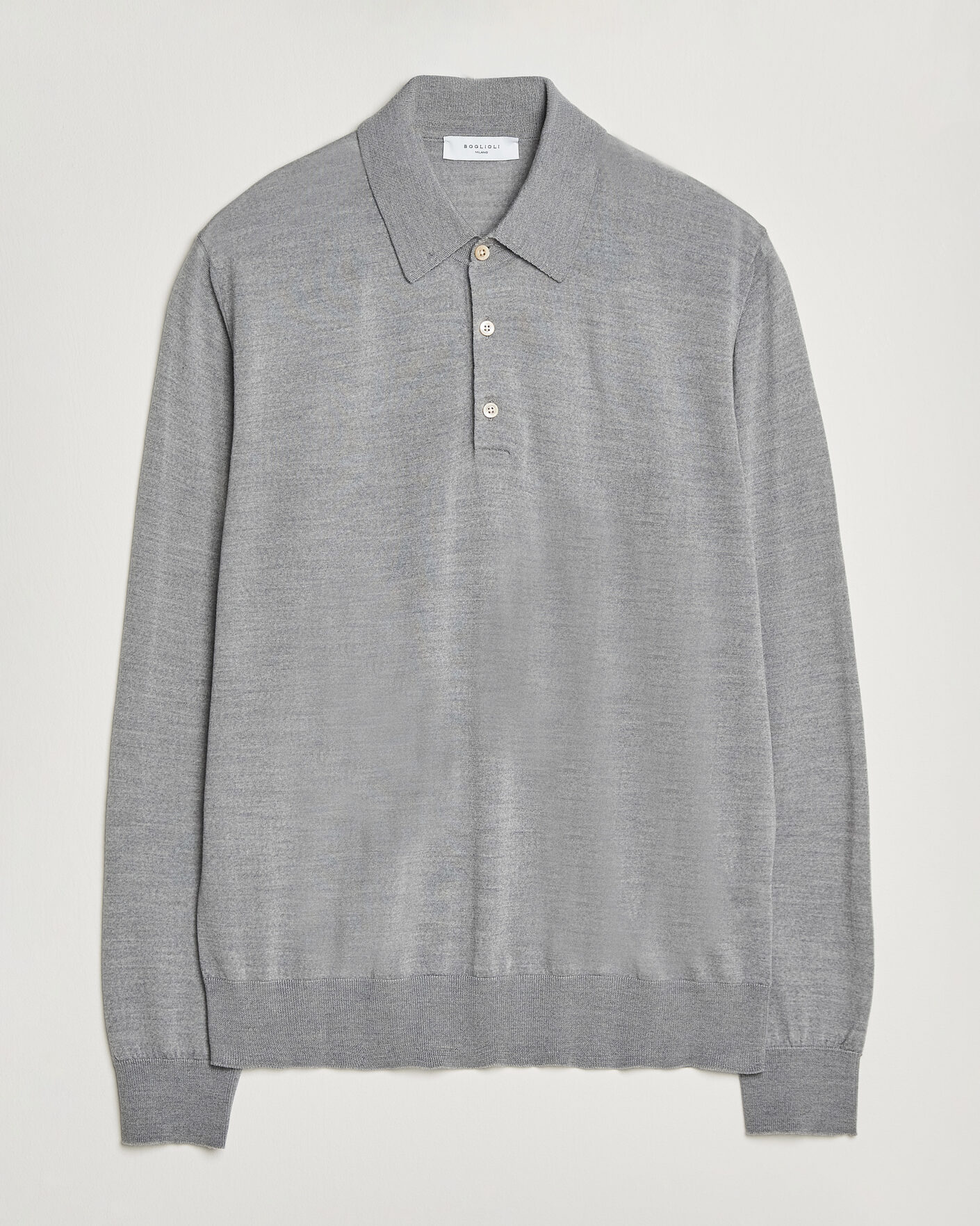 Herre | Trøjer | Boglioli | Knitted Long Sleeve Polo Light Grey