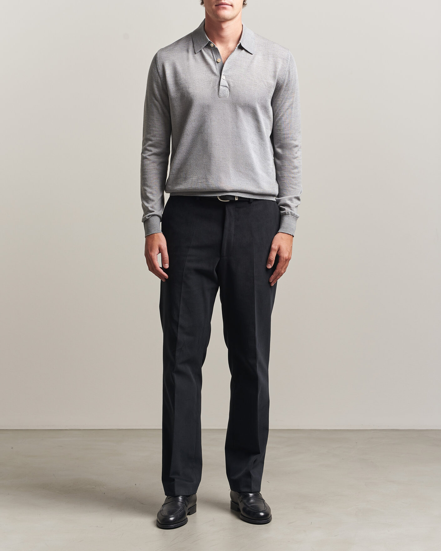 Herre | Trøjer | Boglioli | Knitted Long Sleeve Polo Light Grey