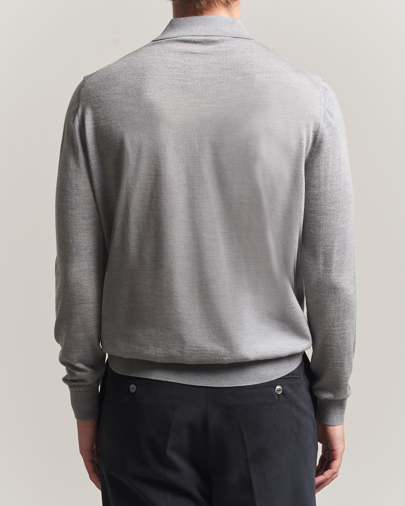 Herre | Trøjer | Boglioli | Knitted Long Sleeve Polo Light Grey