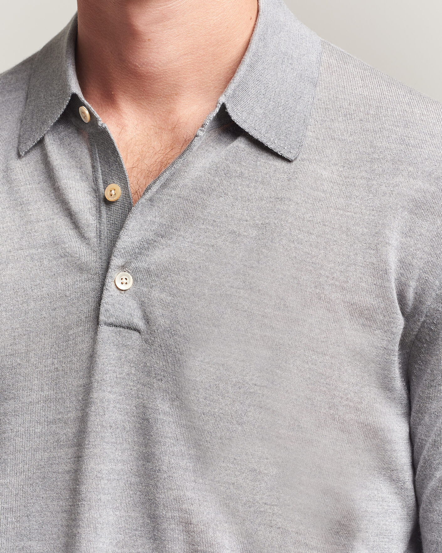 Herre | Trøjer | Boglioli | Knitted Long Sleeve Polo Light Grey