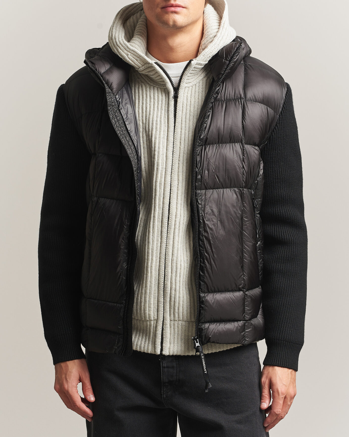 Herre | Jakker | C.P. Company | Merino Wool Padded Hybrid Hood Jacket Black