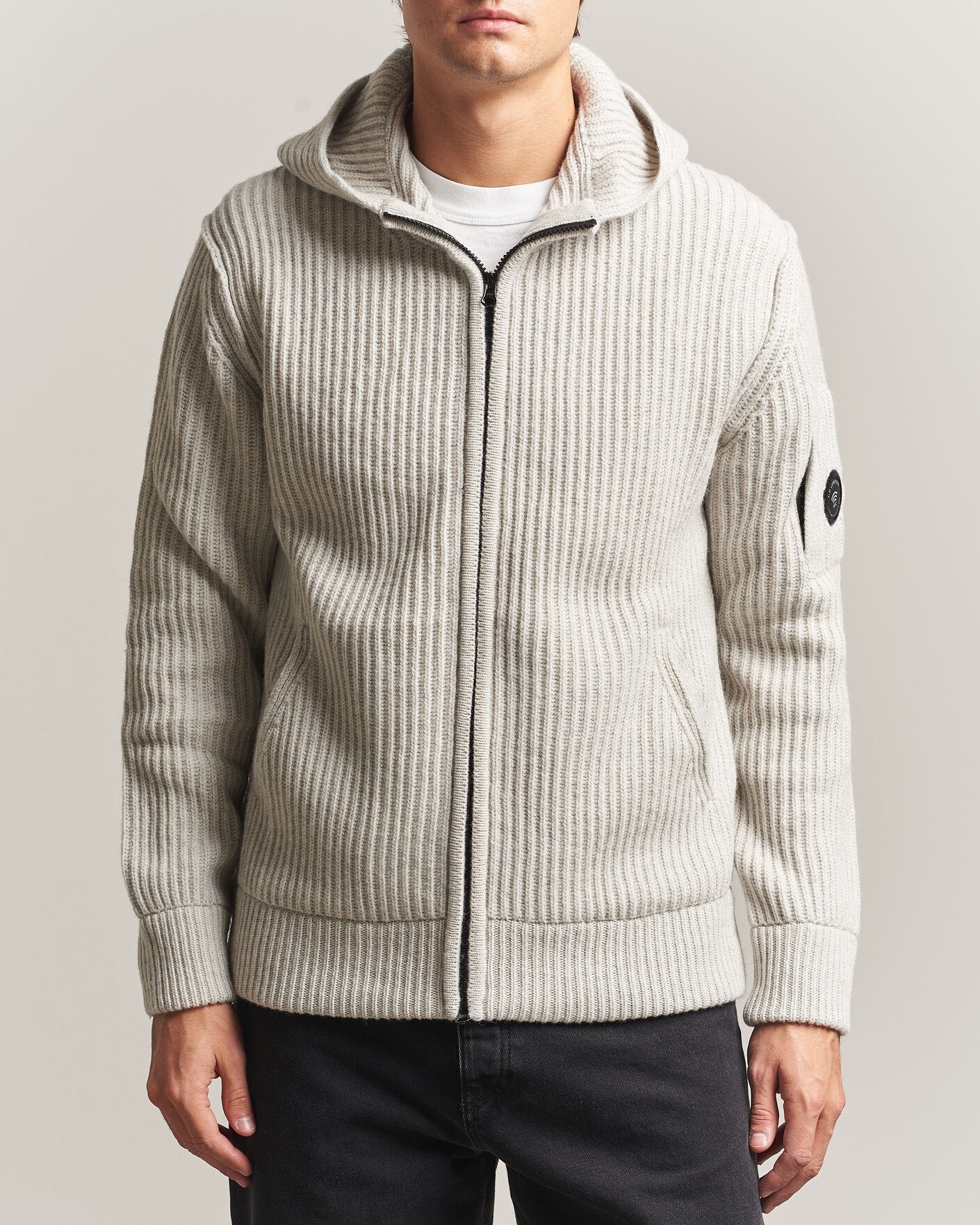 Herre | Trøjer | C.P. Company | Heavy Lambswool Hood Zip Light Grey
