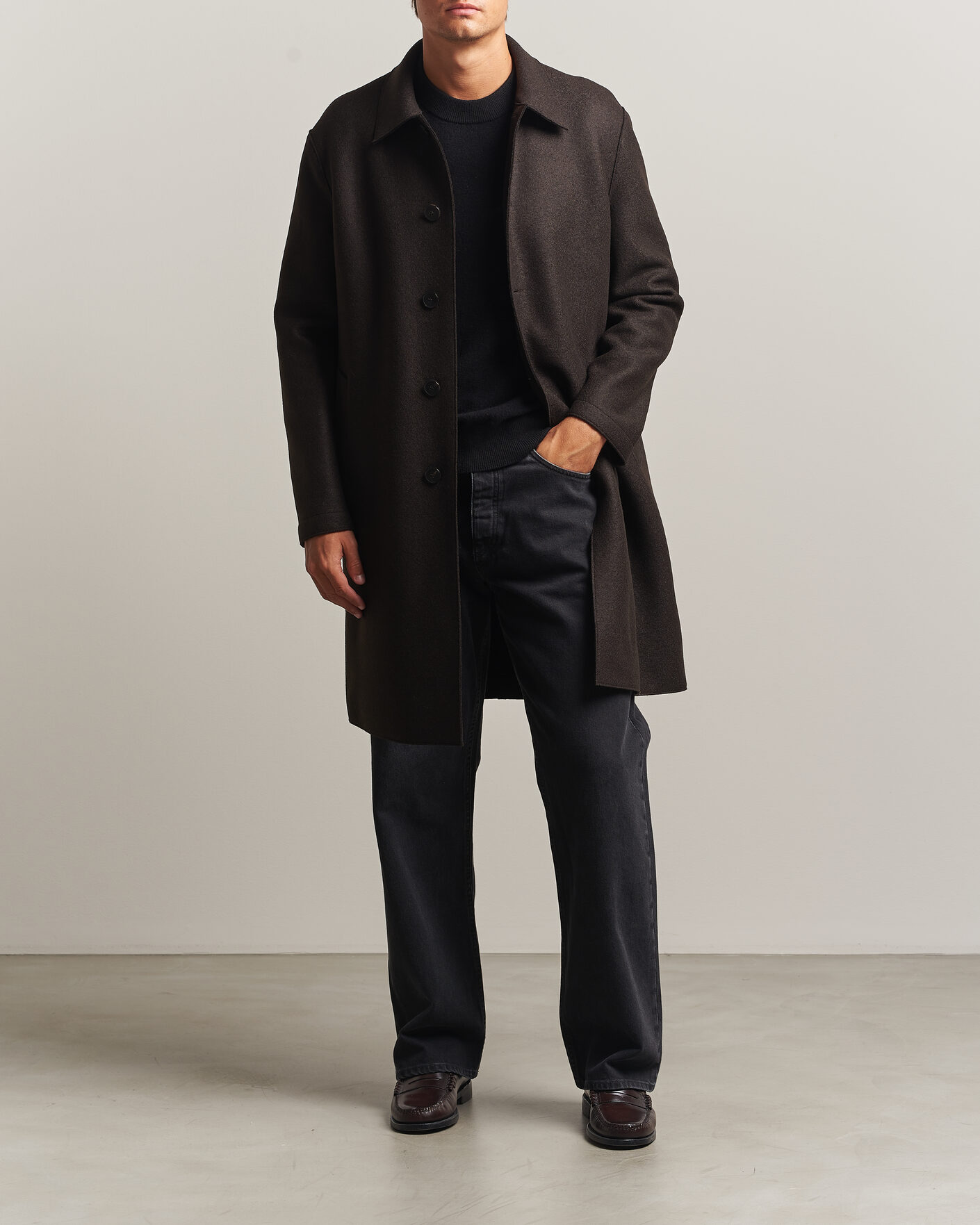 Herre | Jakker | Harris Wharf London | Pressed Wool Mac Coat Dark Brown