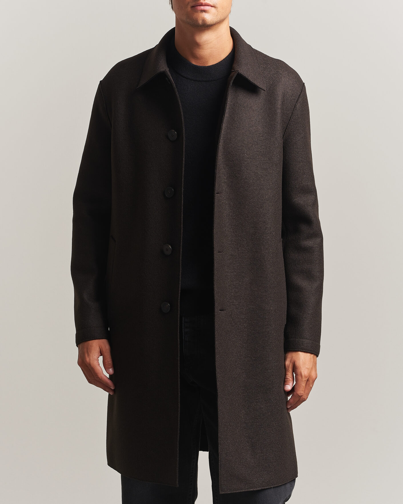 Herre | Jakker | Harris Wharf London | Pressed Wool Mac Coat Dark Brown