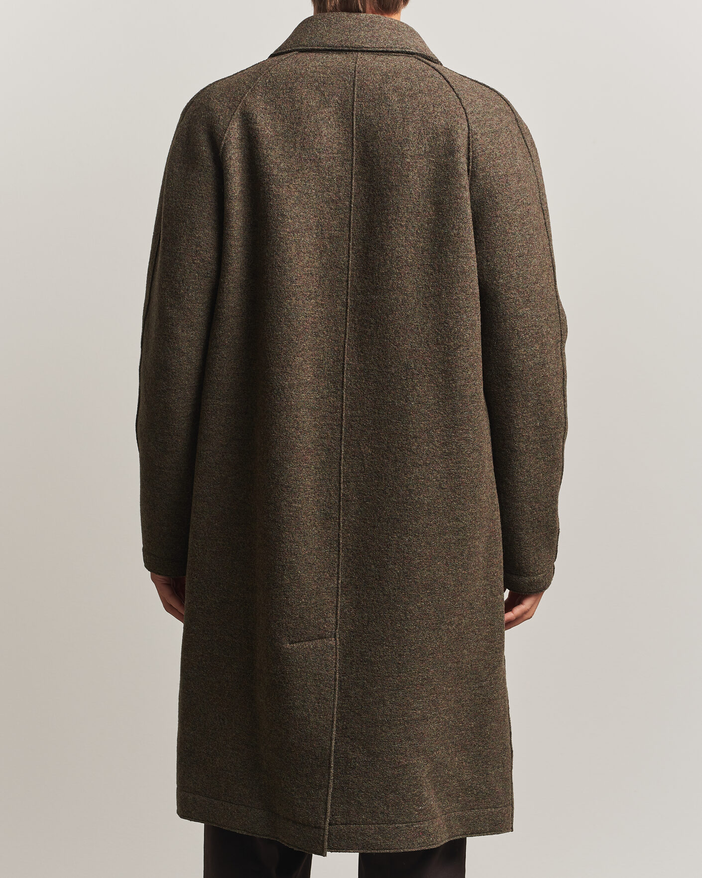 Herre | Jakker | Harris Wharf London | Boiled Wool Fly Front Balmacan Coat Brown/Green