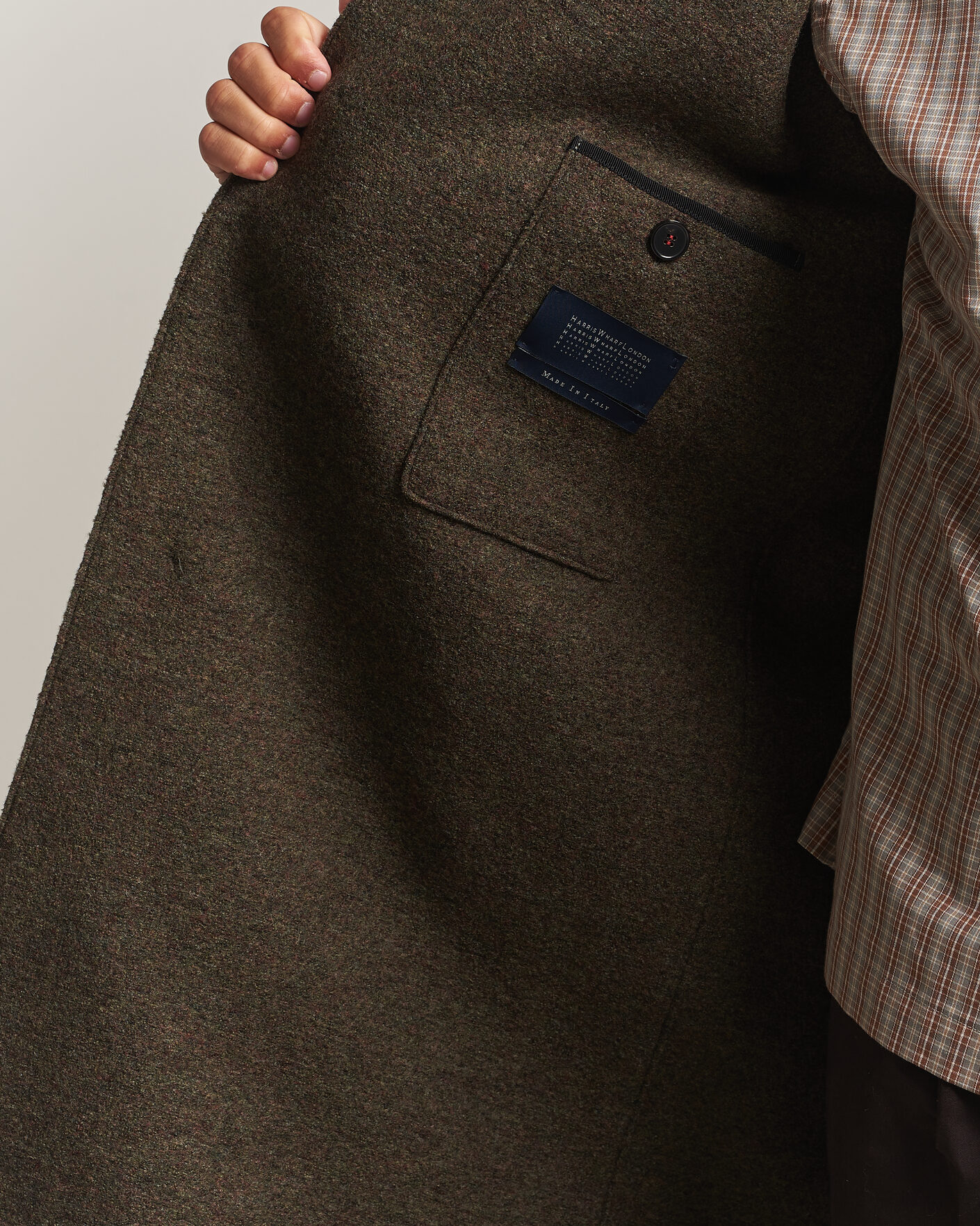 Herre | Jakker | Harris Wharf London | Boiled Wool Fly Front Balmacan Coat Brown/Green