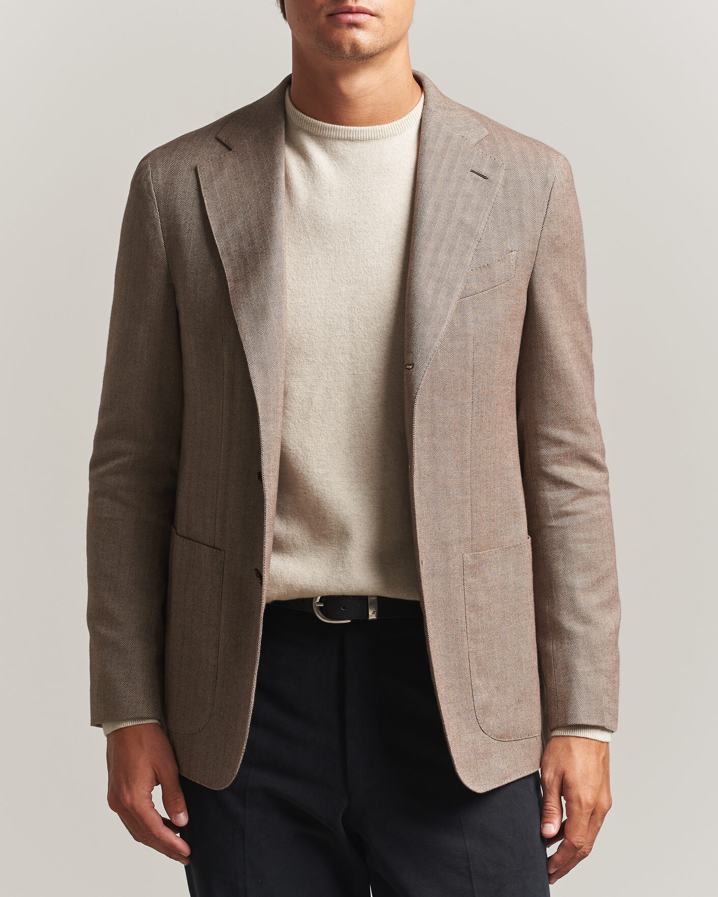 Herre | Blazere & jakker | Caruso | Aida Herringbone Cotton Flannel Blazer Beige