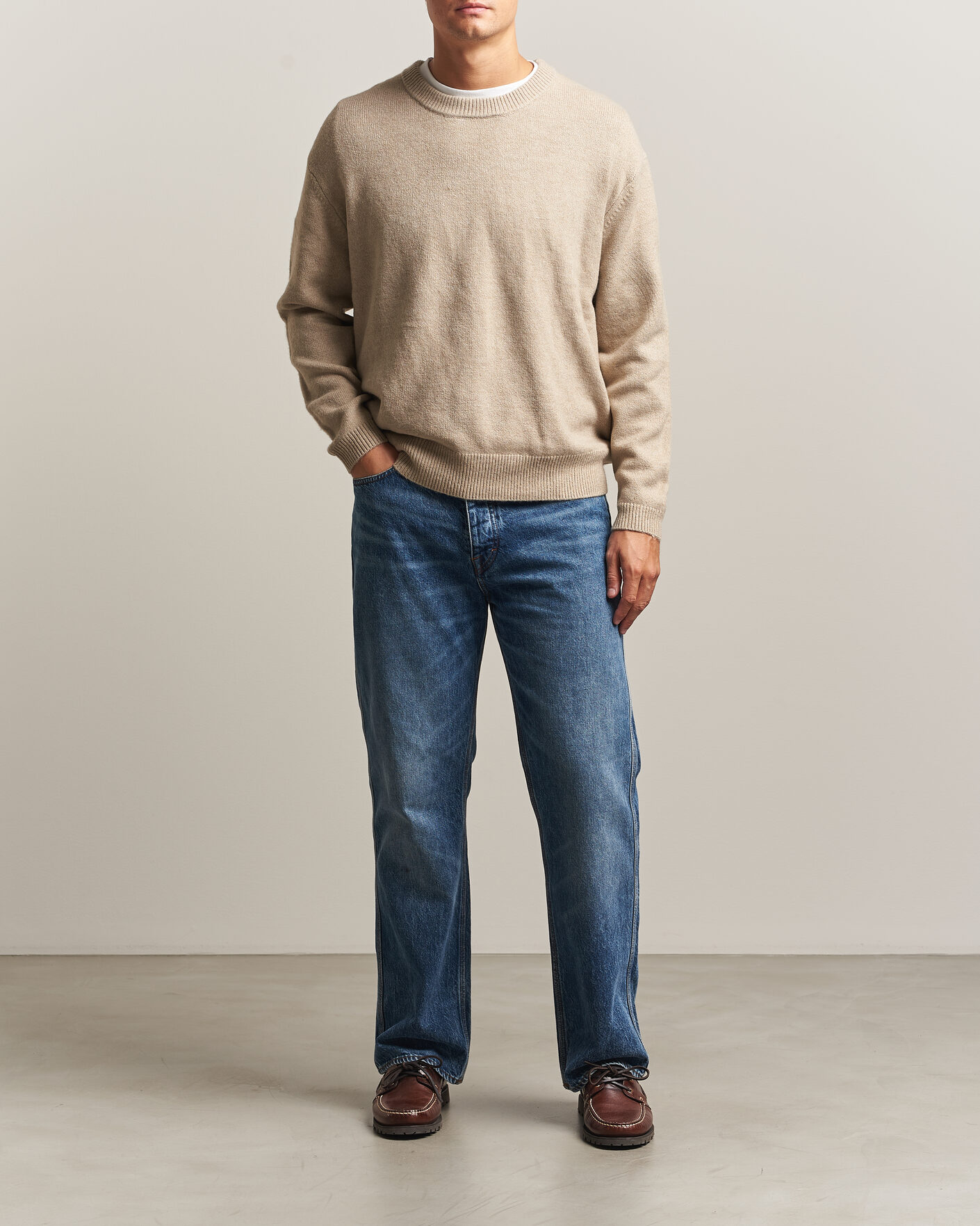 Herre | Trøjer | KnowledgeCotton Apparel | Knitted Crewneck Feather Grey