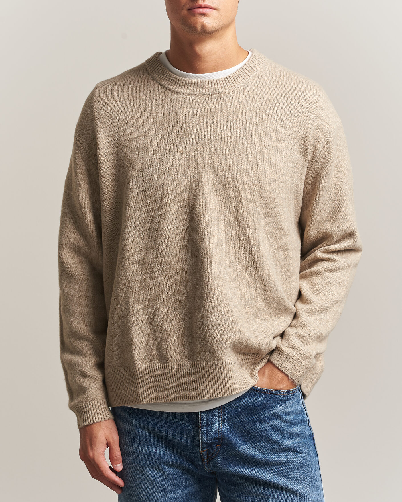 Herre | Trøjer | KnowledgeCotton Apparel | Knitted Crewneck Feather Grey