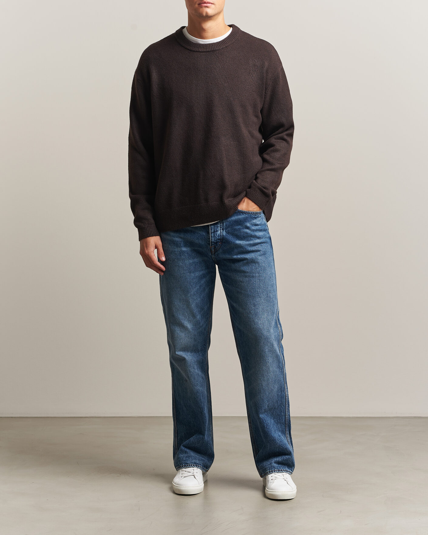 Herre | Trøjer | KnowledgeCotton Apparel | Knitted Crewneck Chocolate Tort