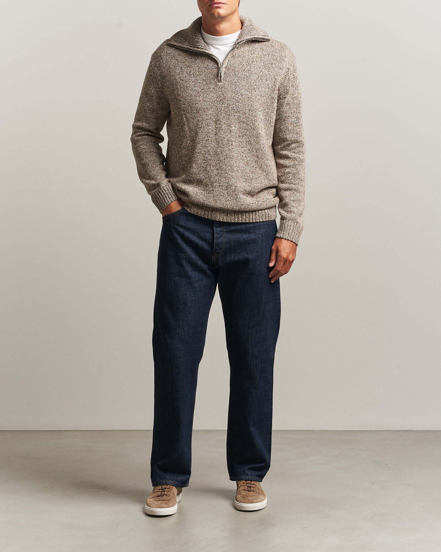 Herre | Trøjer | KnowledgeCotton Apparel | Heavy Knitted Half Zip Brown