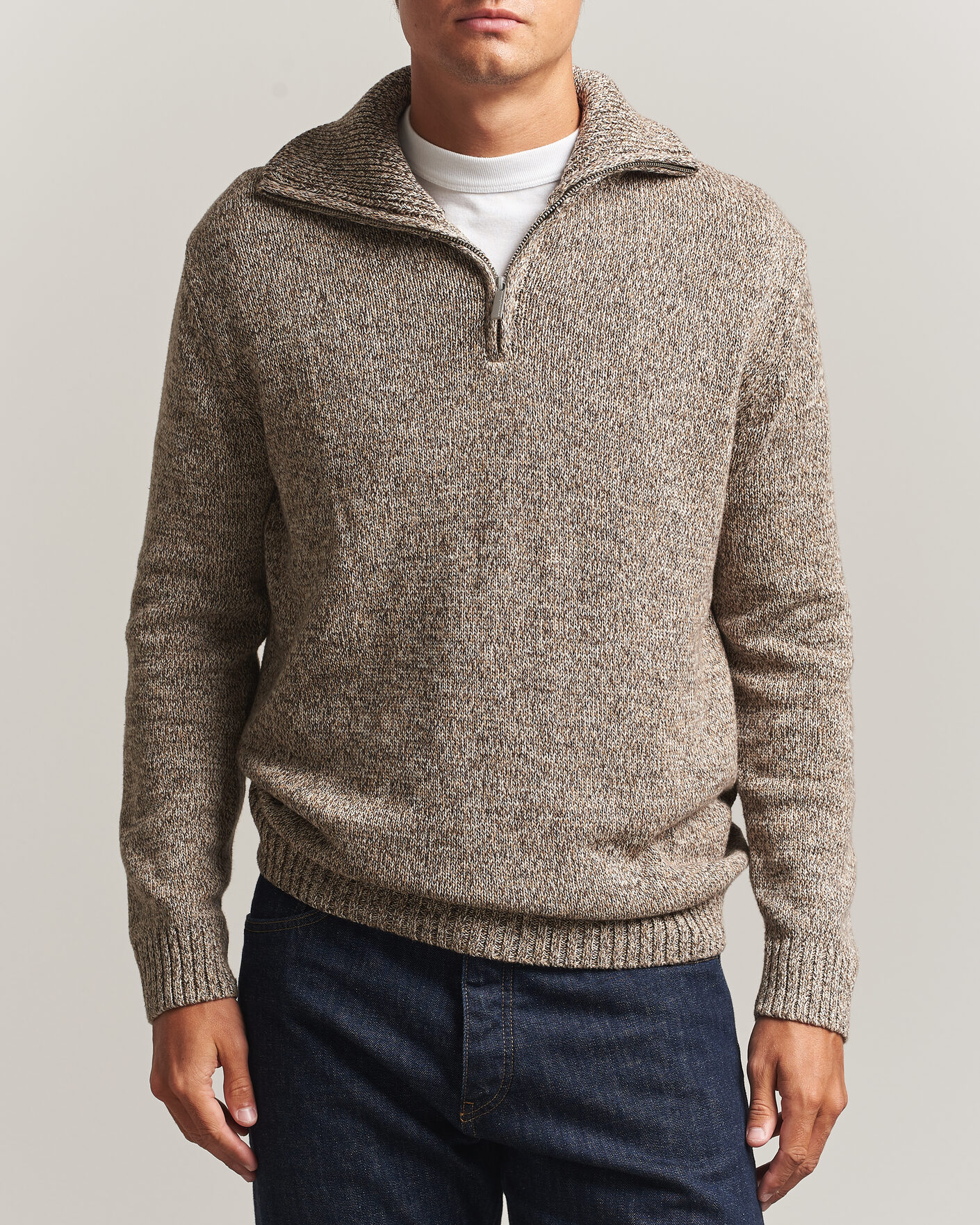 Herre | Trøjer | KnowledgeCotton Apparel | Heavy Knitted Half Zip Brown
