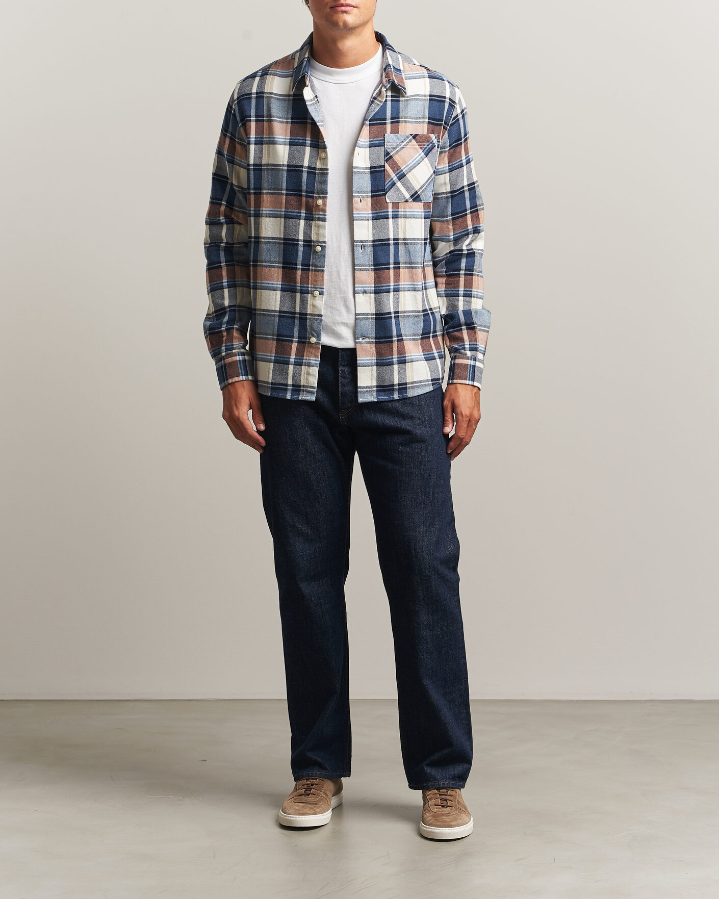 Herre | Skjorter | KnowledgeCotton Apparel | Regular Fit Check Melange Flannel Shirt Navy