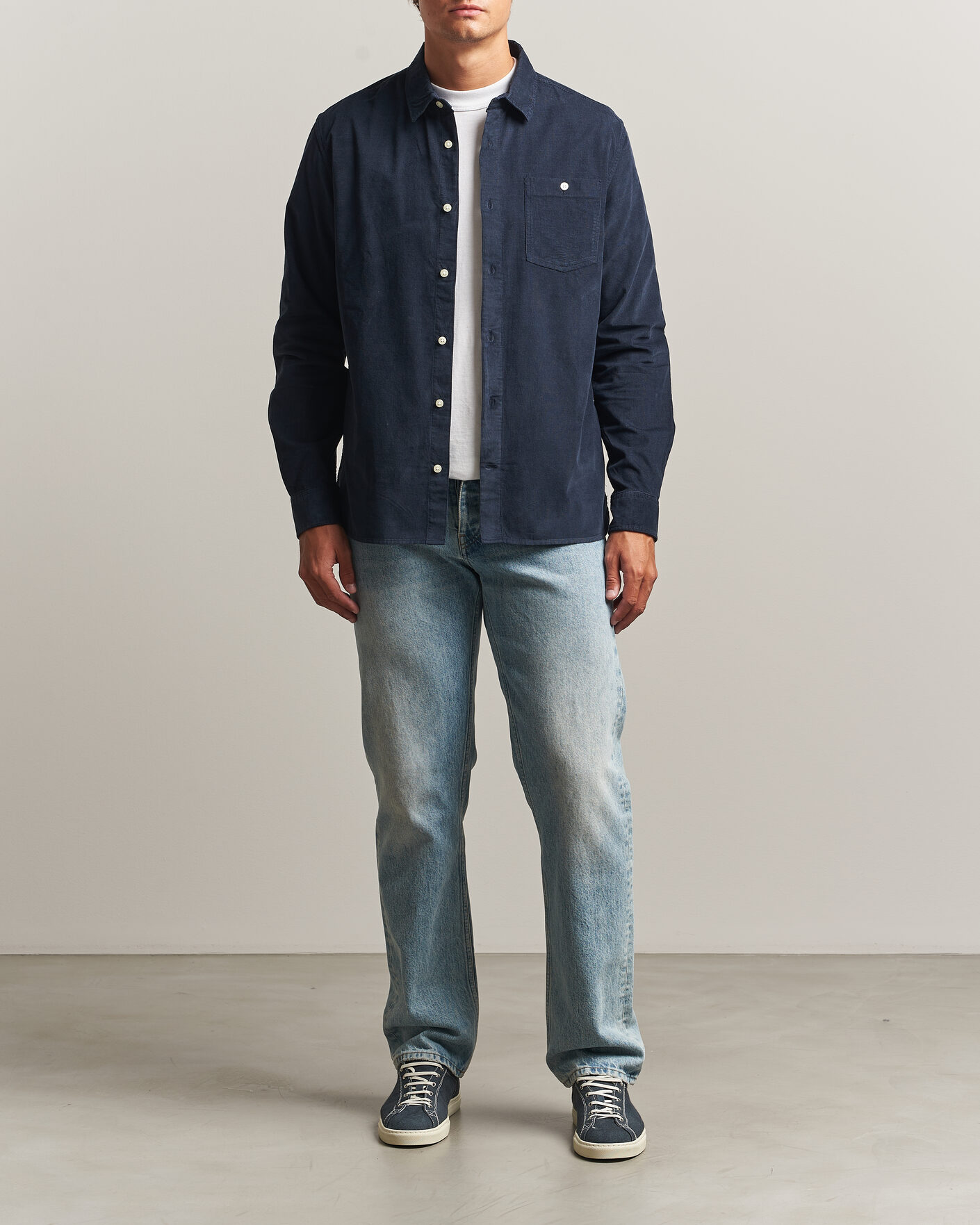 Herre | Skjorter | KnowledgeCotton Apparel | Regular Fit Cord Shirt Night Sky