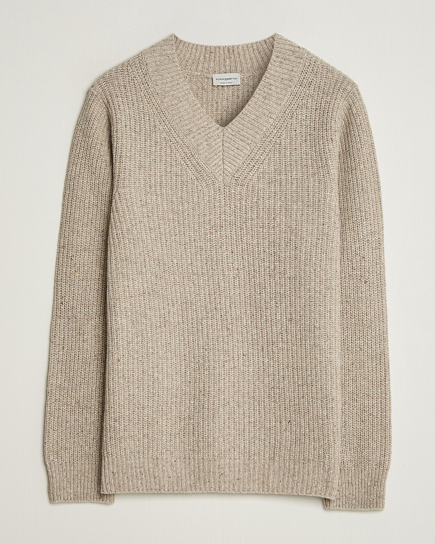 Herre | Trøjer | Morgano | Fisherman Ribb Donegal Knitted V-Neck Beige