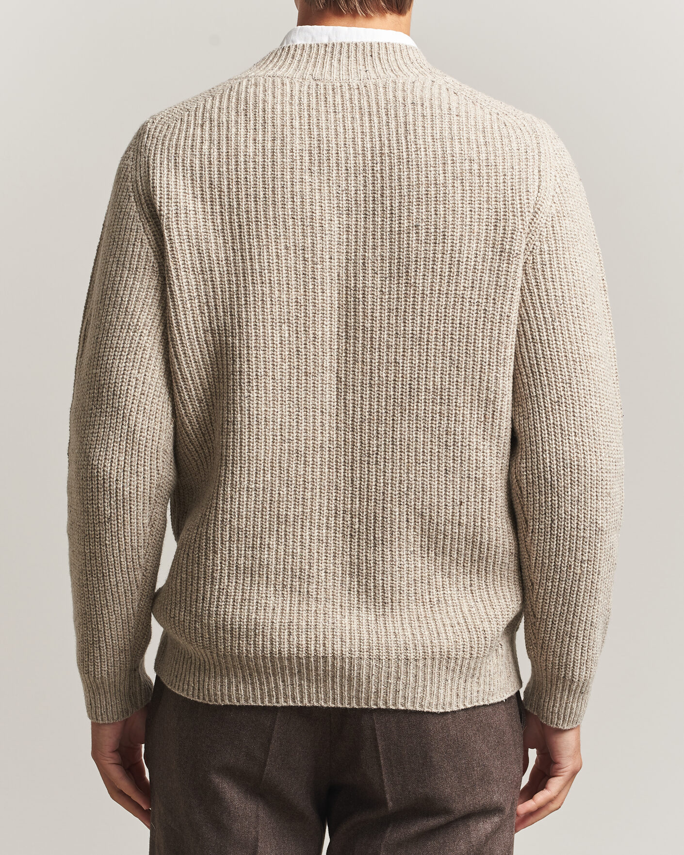 Herre | Trøjer | Morgano | Fisherman Ribb Donegal Knitted V-Neck Beige
